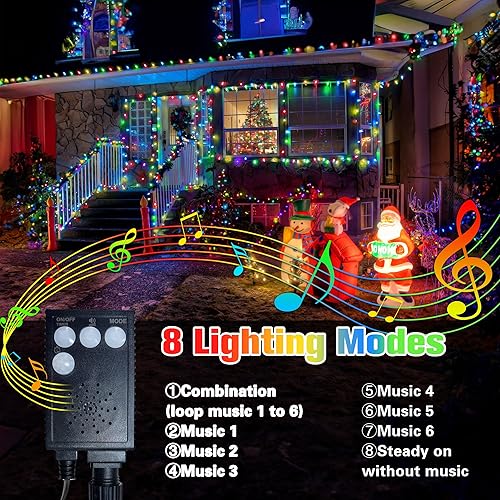 Miniatura 2 de Toodour Tira de 200 luces LED de Navidad de 82 pies para exteriores e interiores con música, sensor de movimiento, luz multicolor para árbol,