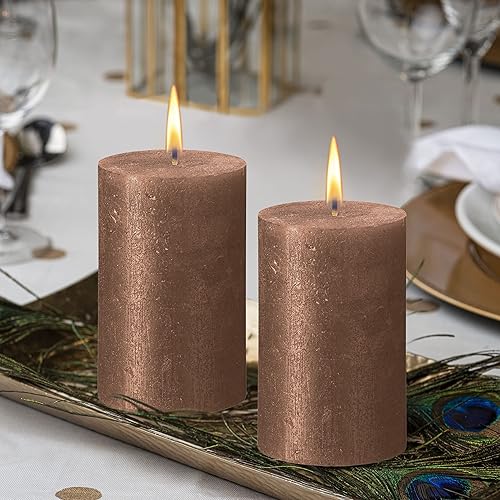 Miniatura 6 de BOLSIUS Cooper - Paquete de 4 velas metálicas brillantes de pilar, 2.75 x 5 pulgadas, calidad europea premium, cera natural ecológica a base de