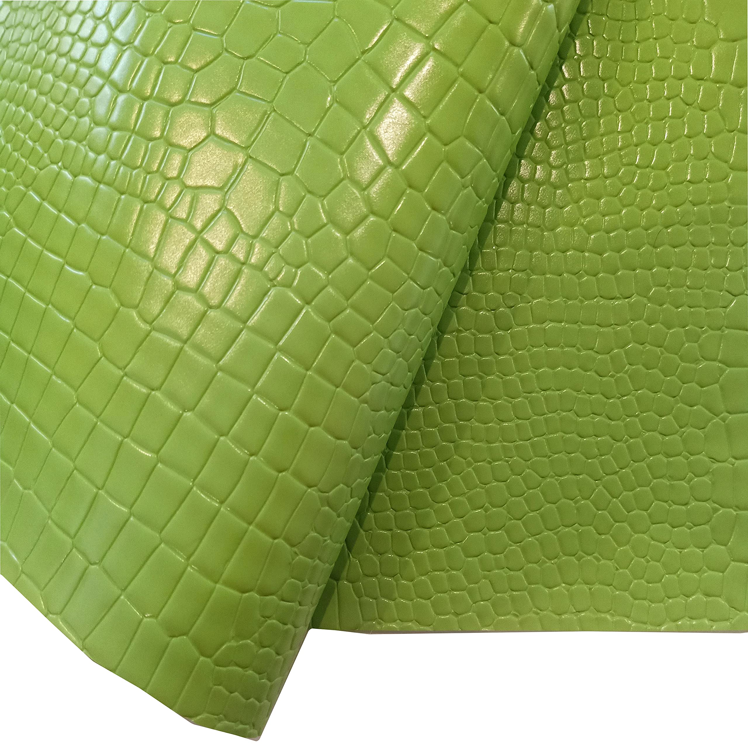 12 Colors :Mini Rolls of Gloss Croc Skin Textured Faux Leather PVC Grained Leatherette Crocodile Embossed Fabric 10/20/30/40cm x 138cm (Light Green, 20 x 138 cm)