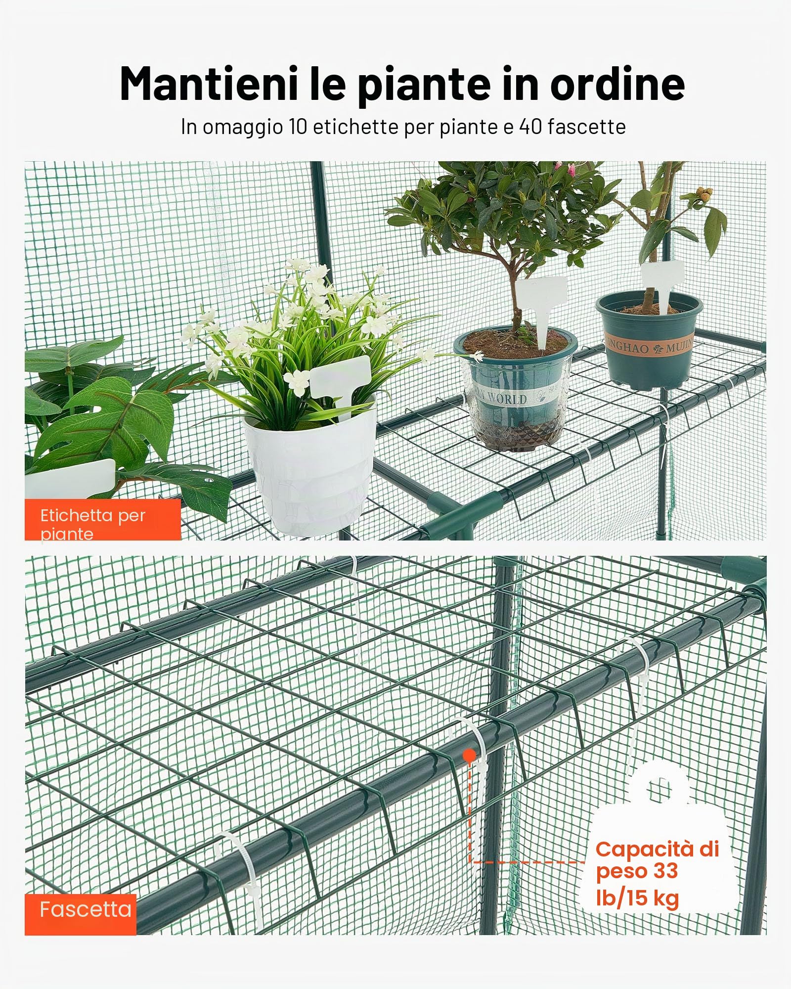 VEVOR Serra Portatile con Ripiani Telone in PE Porta Arrotolabile 141 x 141 x 200 cm Carico Massimo 15 kg da Giardino Cortile Terrazza Struttura Pieghevole, Serra con Ripiani per Piante Fiori Verdure