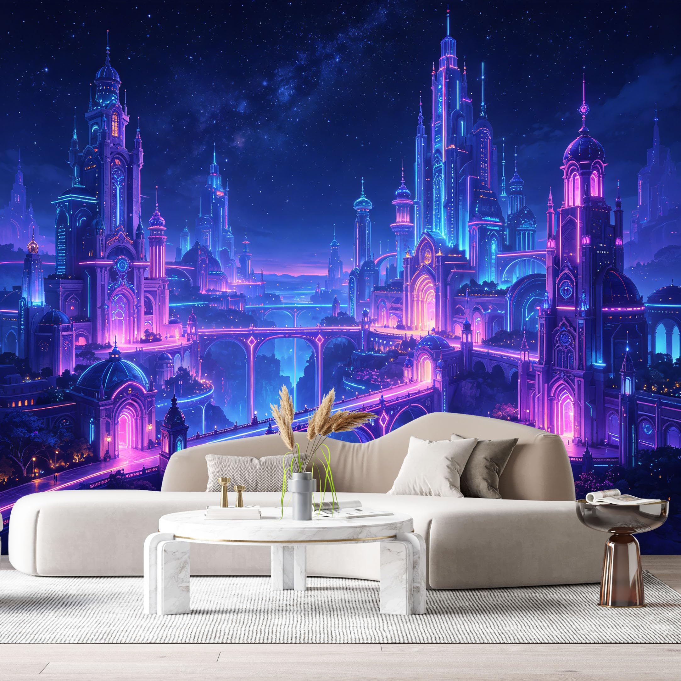 Custom Size Wall Murals Futuristic Cyberpunk Cityscape Modern Architecture Neon Lights SelfAdhesive Wall Fabric Removable Large Wallpaper for Photo Living Room