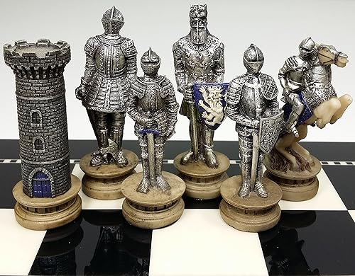 Miniatura 3 de Medieval Times Crusades - Juego de ajedrez de caballeros guerreros dorados y plateados con tablero blanco y negro brillante de 15 pulgadas