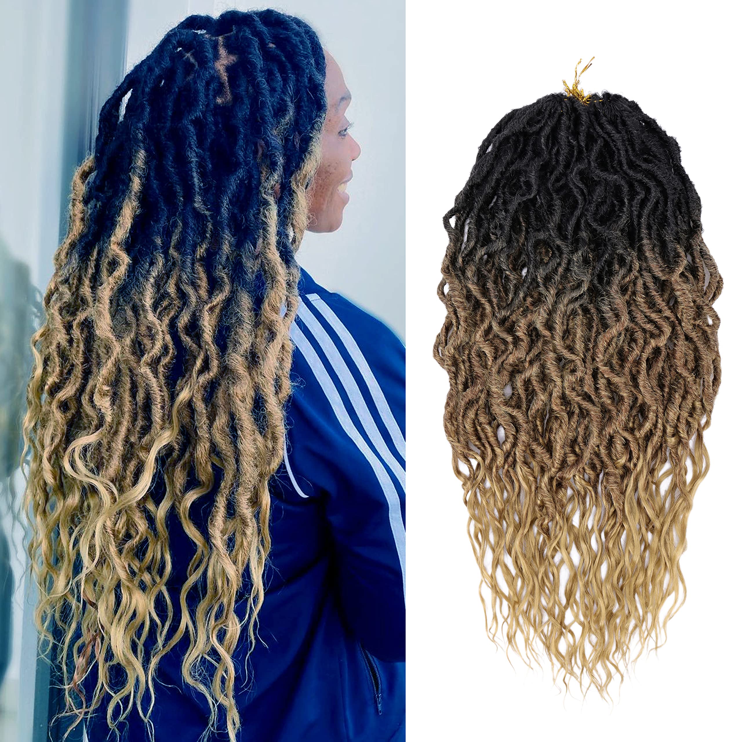 LOSMOEER6 Packs Faux Locs Crochet Hair 24 Inch Soft Locs Crochet Braid Pre Looped Goddess Locs Crochet Hair for Women Boho Locs Crochet Braids with Curly Ends Synthetic Braiding Hair Extensions