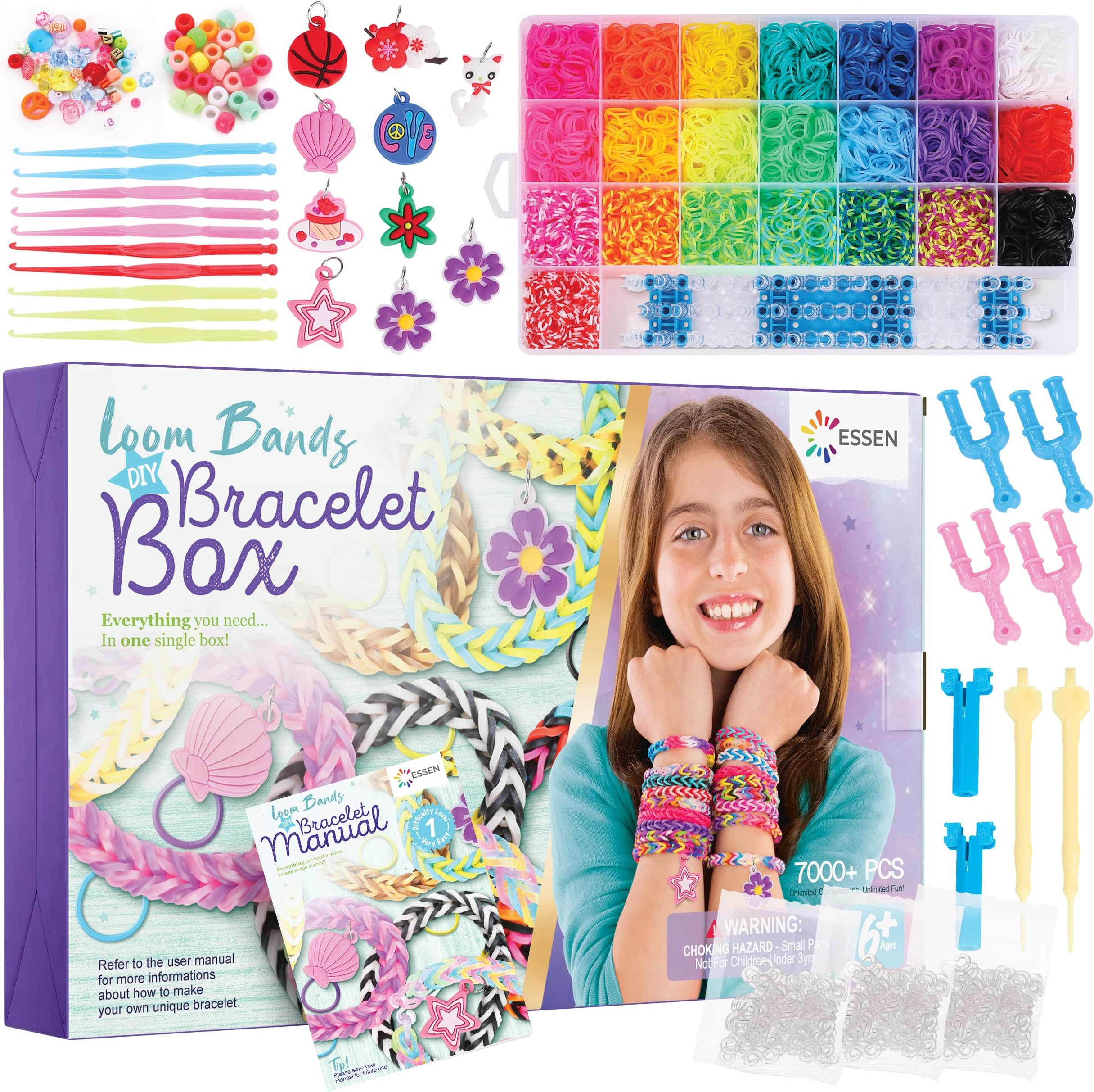ESSEN Loom Rubber Bands Kit Bracelet Jewelry Making DIY Craft Kit for Girls Friendship Bracelet with Loom Board, Manual - 7000+ pcs