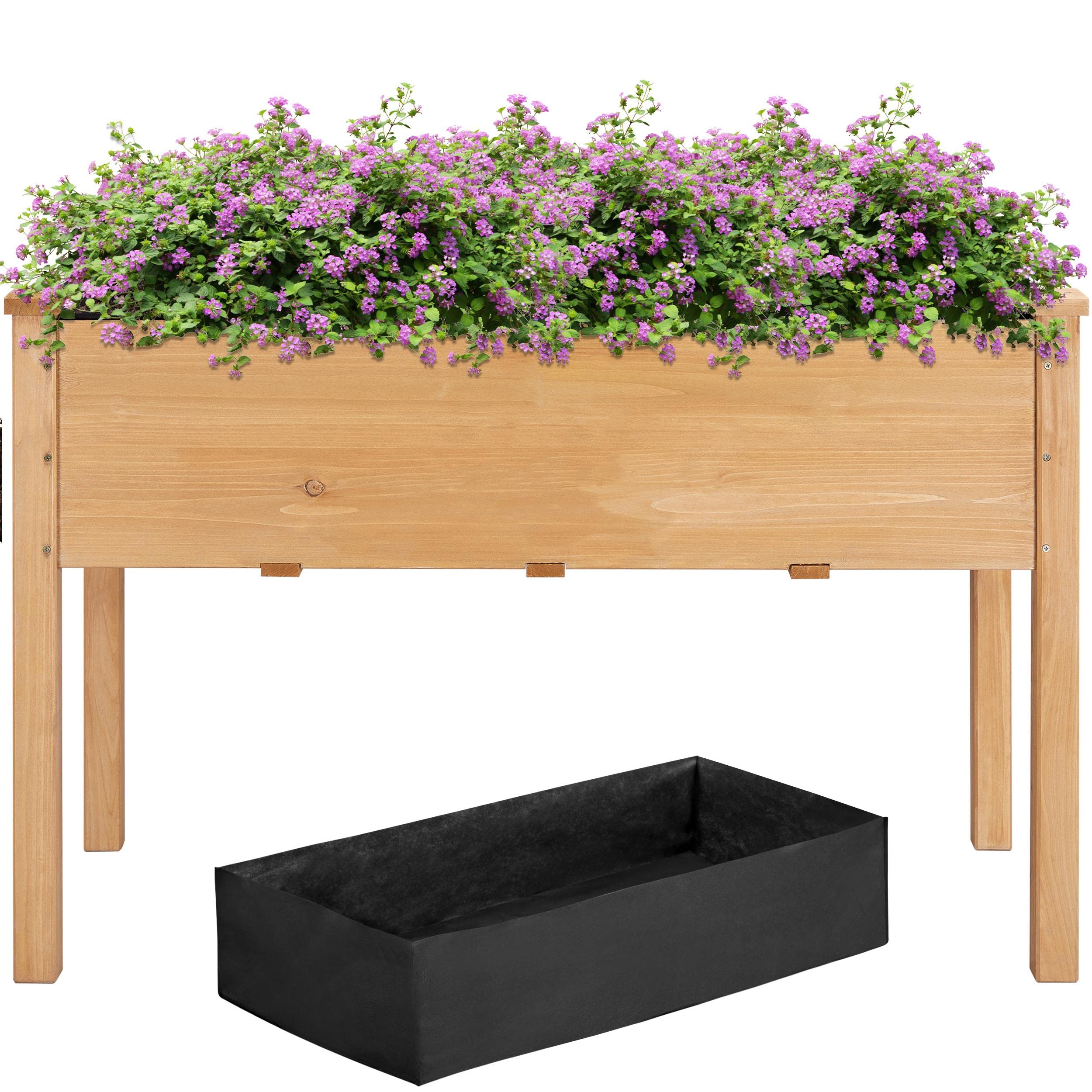 Abician Carré Potager sur Pied Bac Potager en Bois Jardinière sur Pied Extérieur Intérieur pour Fleurs Légumes Brun Clair