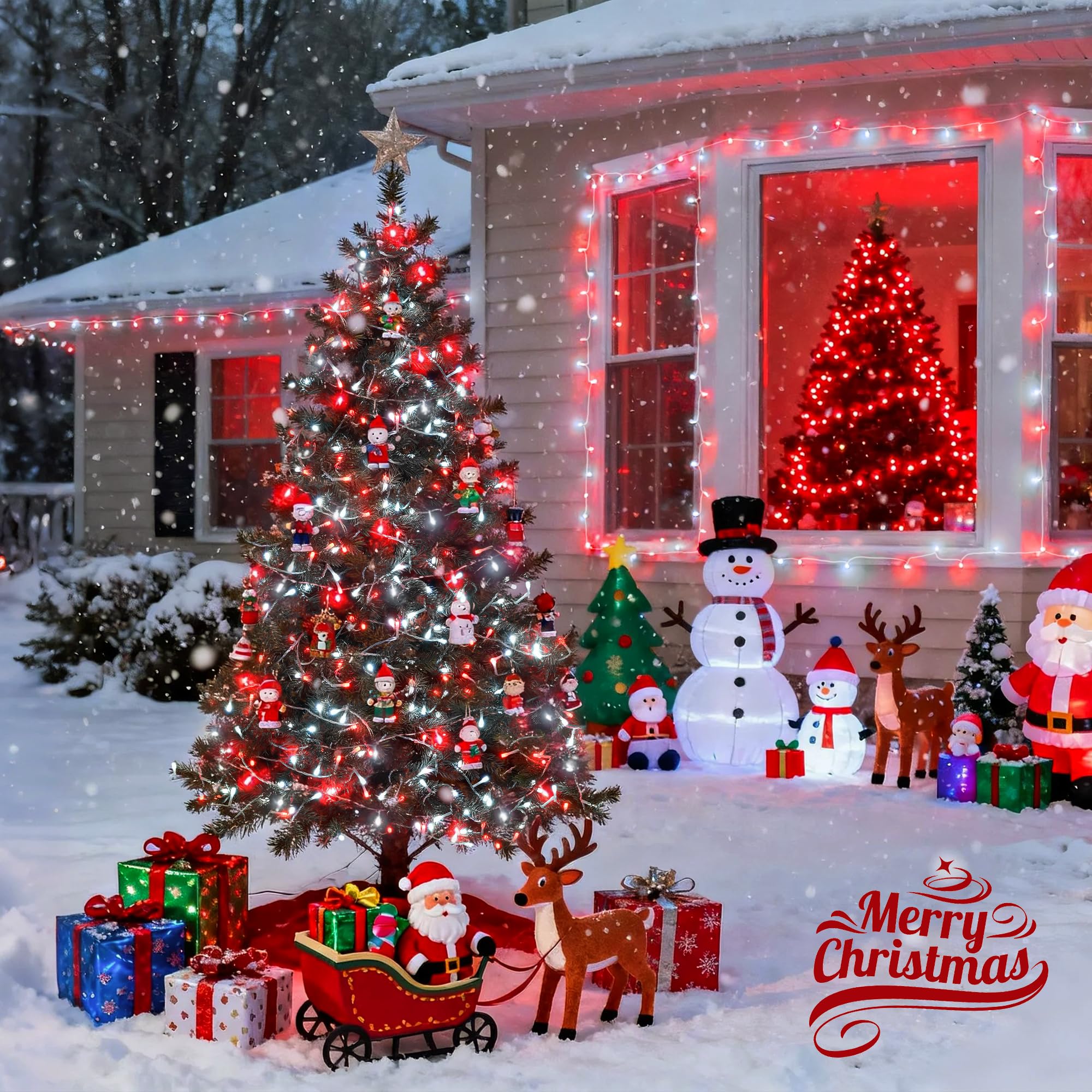 JMEXSUSS Confezione da 2 luci rosse e bianche a batteria, ogni 10 m 100 LED alimentate a batteria con telecomando per feste esterne di compleanno
