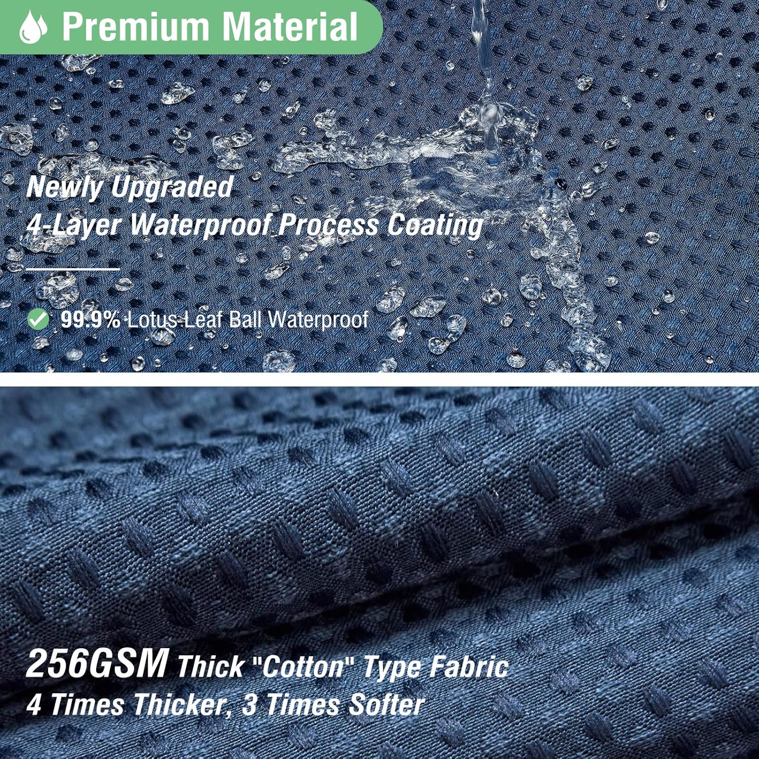 Dynamene Thick Fabric Shower Curtains for Bathroom - Waffle Weave Heavy Duty, 256GSM Hotel Spa Luxury Weighted Polyester Cloth Bath Curtain Set with 12 Plastic Hooks,72x72, Navy Blue