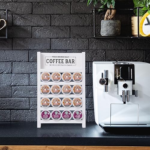 Miniatura 6 de PERFNIQUE Soporte para tazas K, soporte para cápsulas de café de granja, escalera de cápsulas de café de madera para mostrador, organizador de