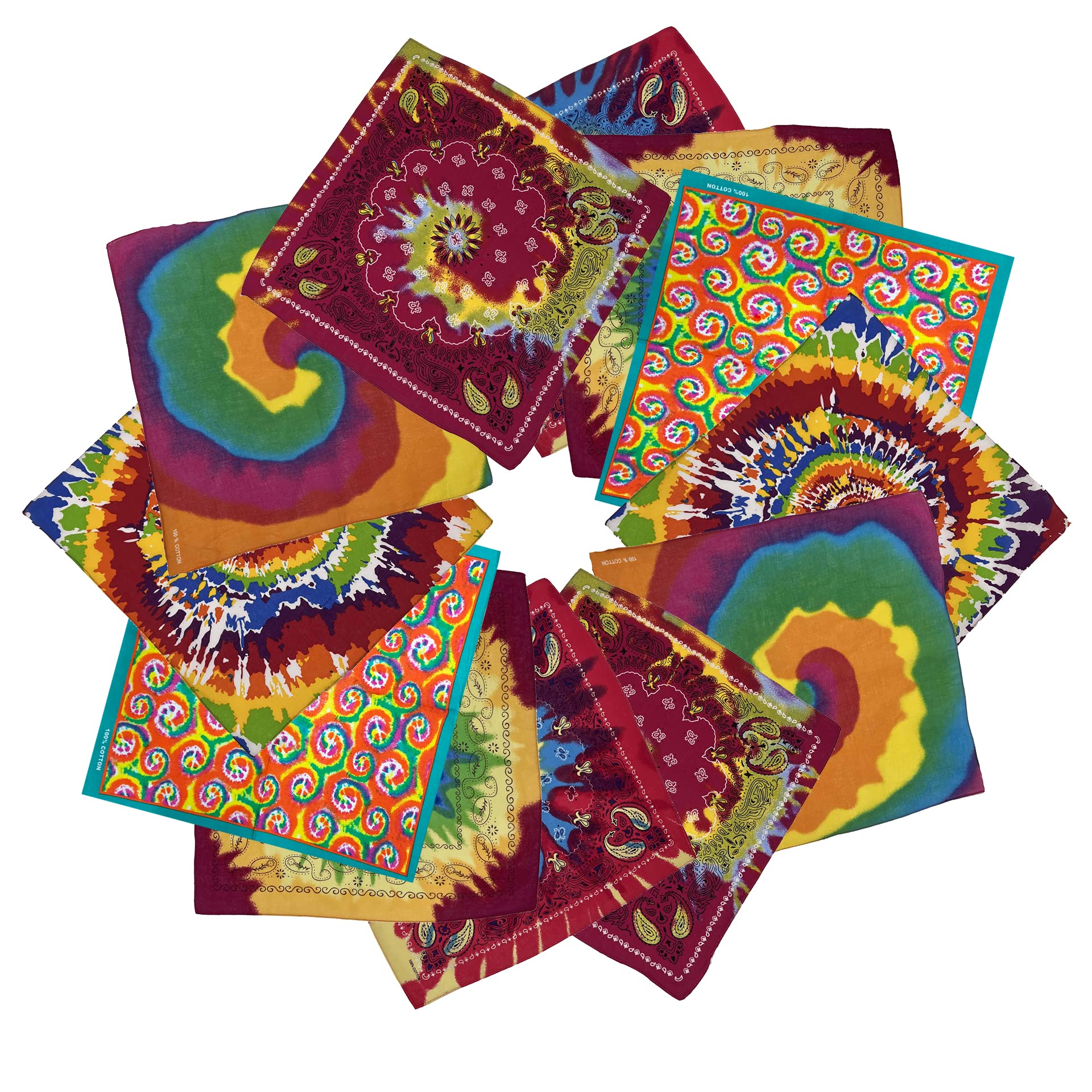 supcow12 Piece Bandanas Paisley Novelty Handkerchief 100% Cotton Headwear