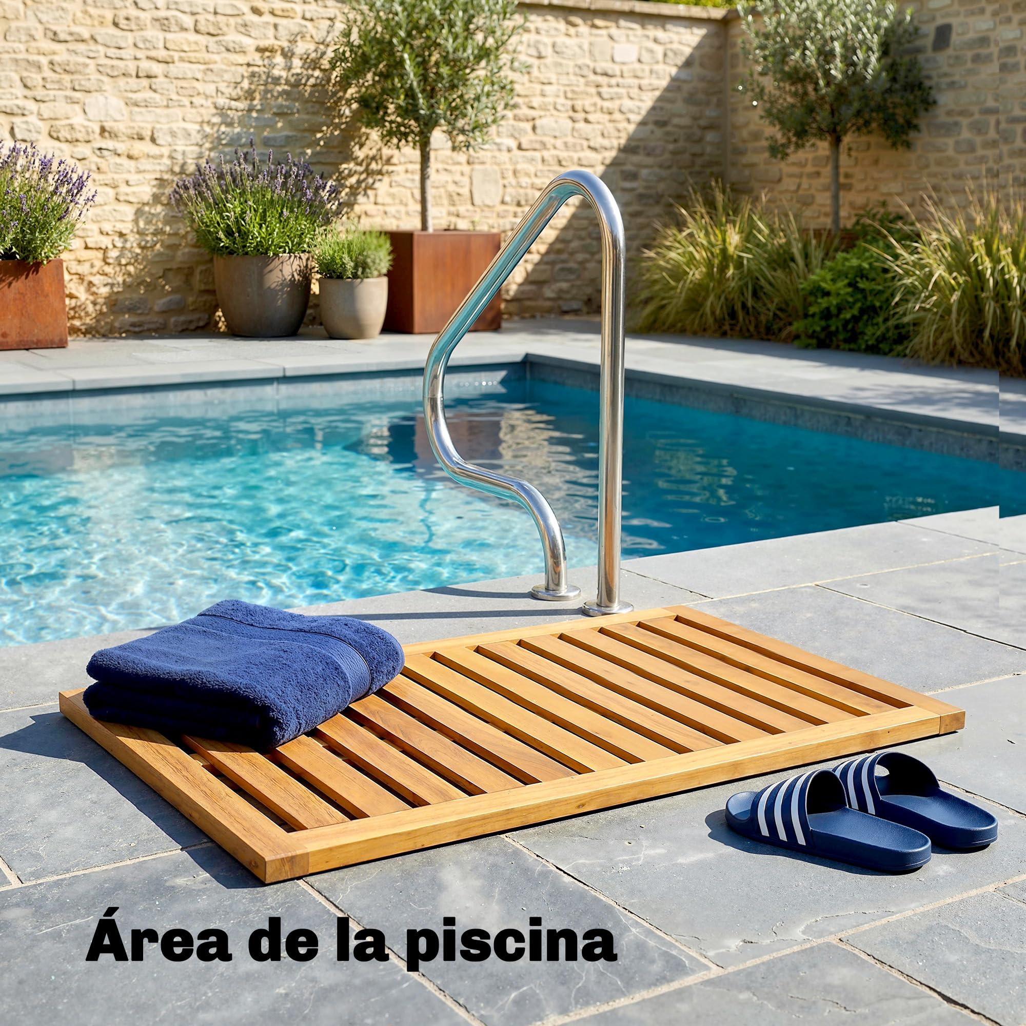 Outsunny Alfombrilla de Ducha de Madera de Acacia, 91x51 cm, Alfombra de Baño Antideslizante con Drenaje, Tarima de Ducha Interior y Exterior, para Baño, SPA, Jardín o Piscina
