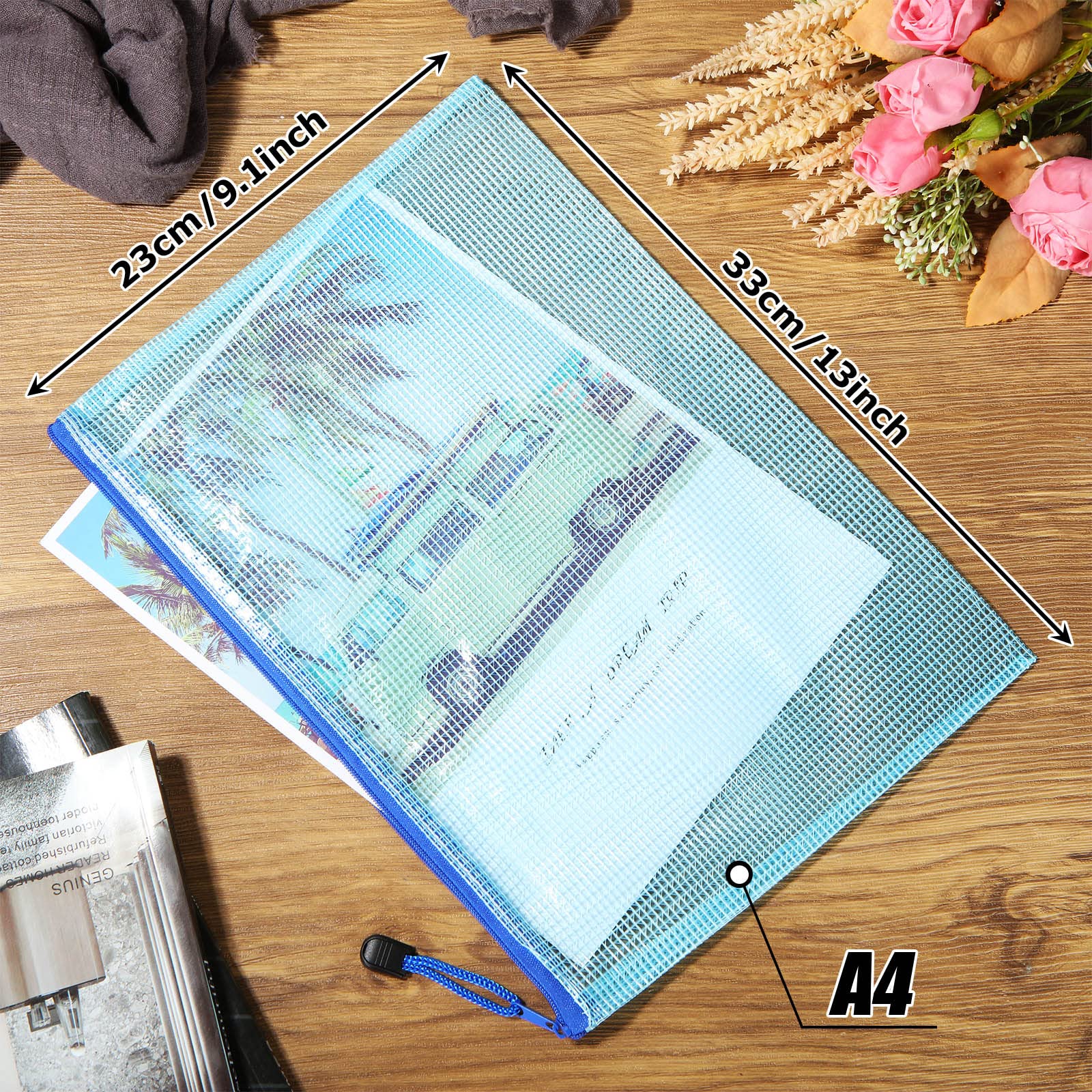 40 Pcs Pochette Document A4 Zippée, Pochette à Fermeture Éclair, Pochette Zippée a4 en PVC pour Fournitures Bureaux Voyage, 4 Couleurs