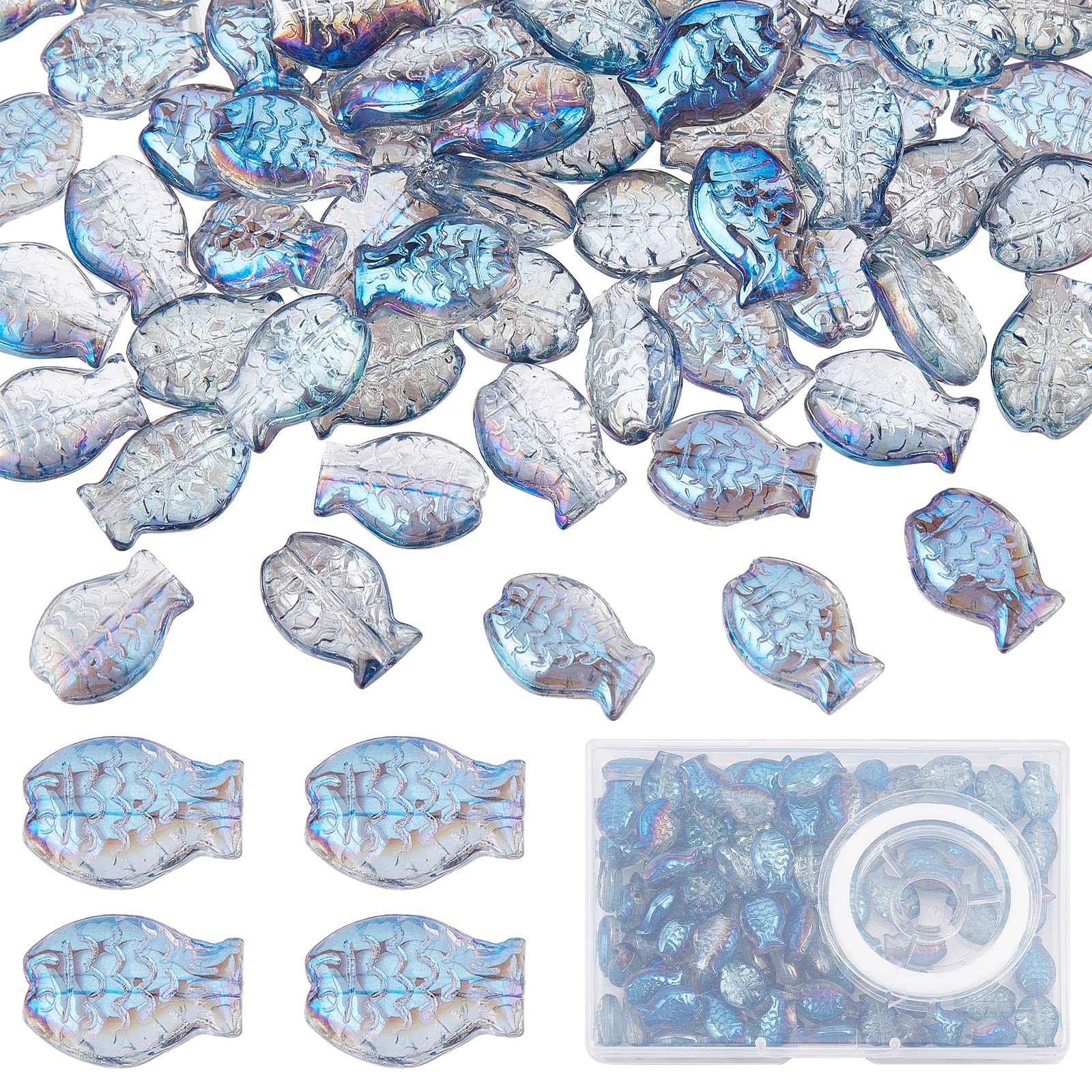 Amazon.co.jp: SUNNYCLUE 1箱100個 魚 ビーズ ガラス ビーズ 魚