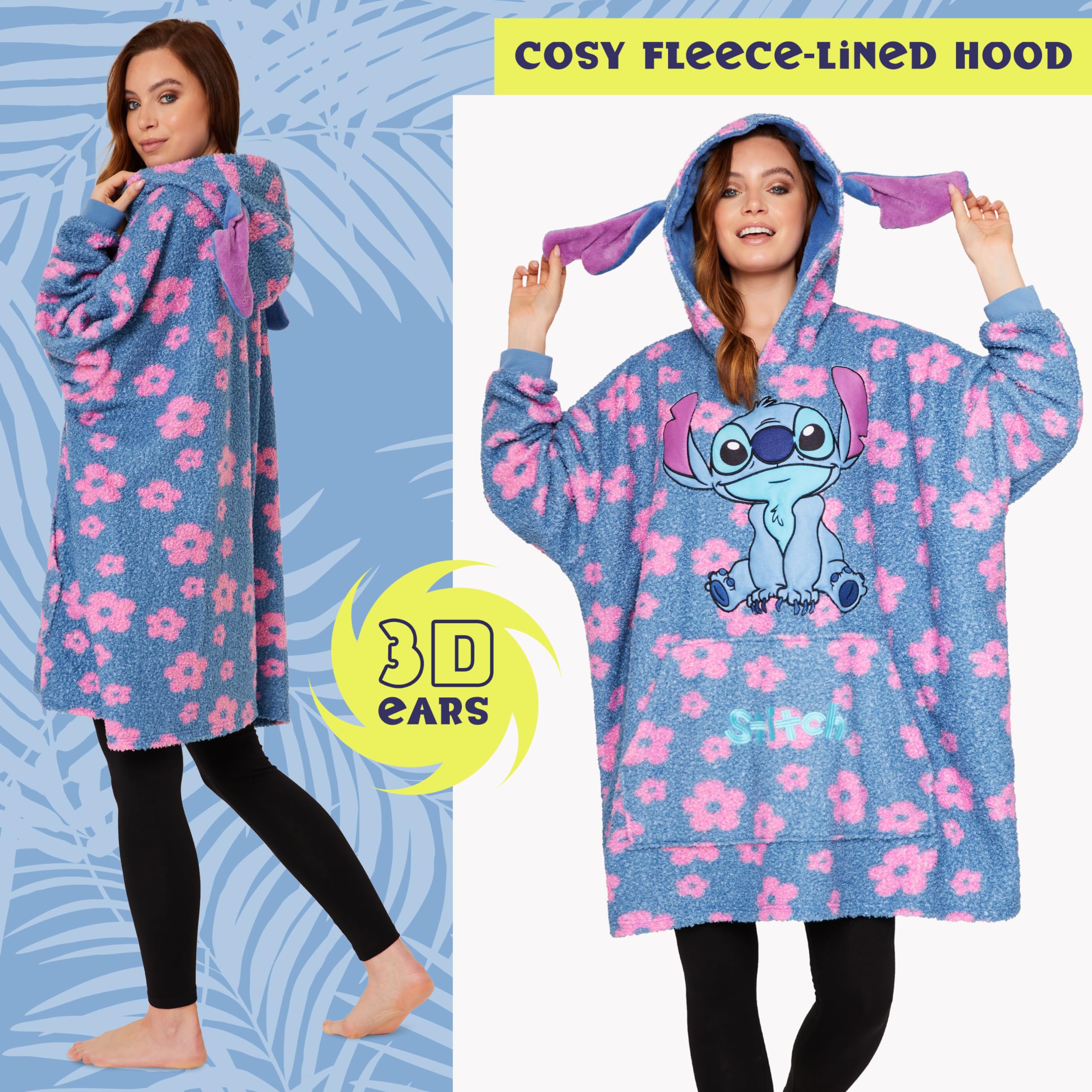 Disney Sweats à Capuche Femme, Pull Plaid Femme, Pull Poncho Oversize en Polaire Stitch Taille Unique
