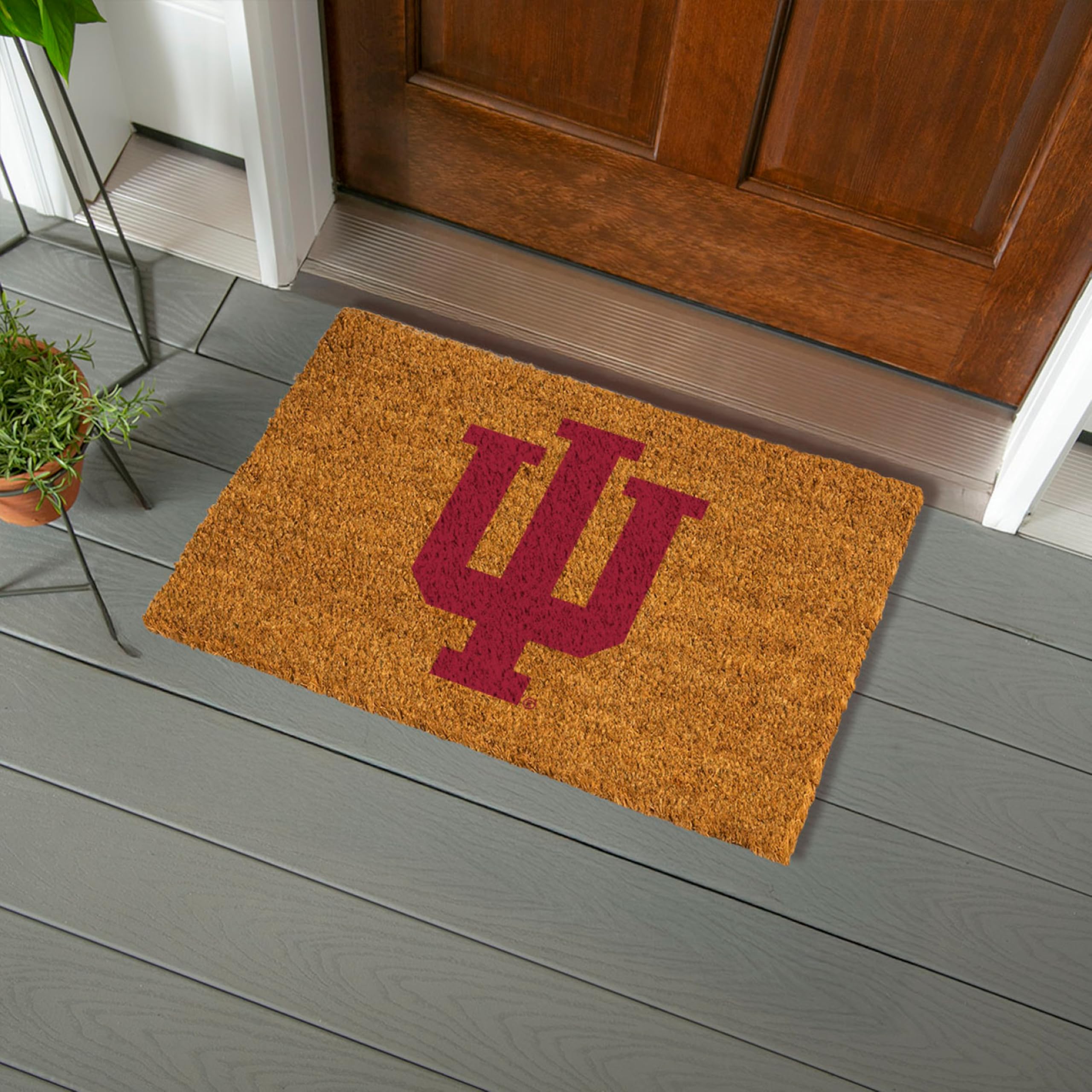 NCAA Indiana University Coir Door Mat, Indoor and Outdoor Entryway, 28 x 16 Inches Non Slip Back Welcome Floor Mats for Muddy Dog Paws,