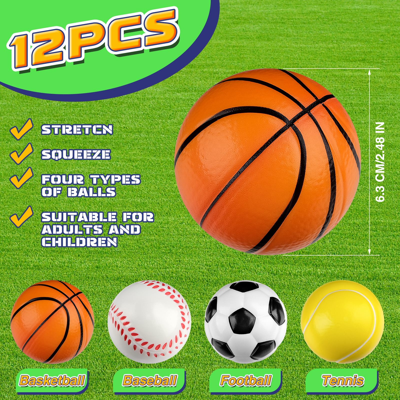 Lot De 8 Balles Anti-Stress 6cm - Mini Balles Sport En Mousse Football Basket Tennis Baseball