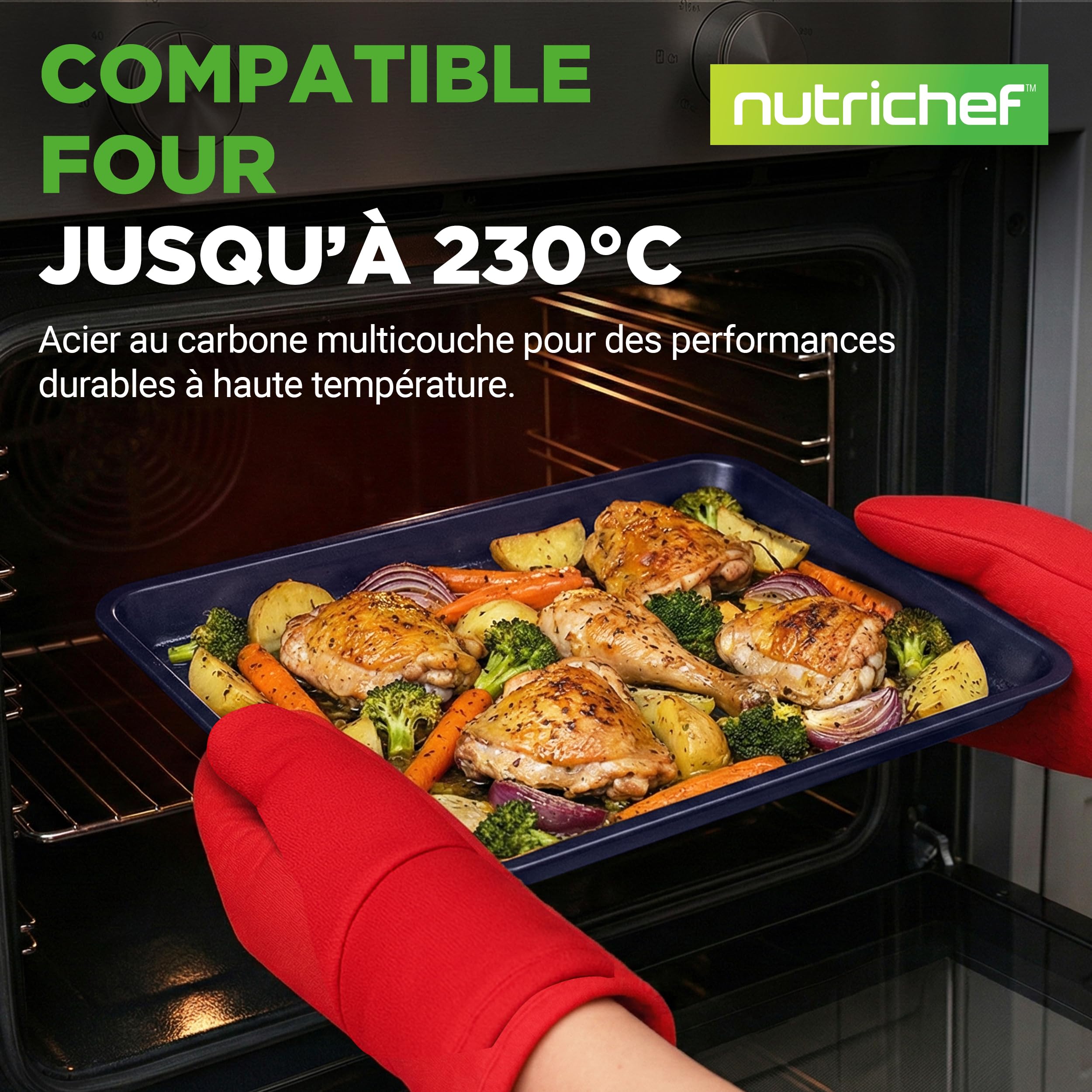 NutriChef set de moules à pâtisserie 6 pièces antiadhésifs – Plaques de cuisson en acier allié avec revêtement diamant, compatibles four jusqu’à 230 °C, couleur bleu diamant