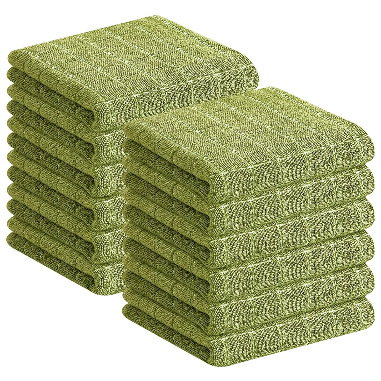 Homaxy 100% Cotton Terry Kitchen Towels, 12 Pack, Olive Green | Ultra Soft and Absorbent Dish Towels for Kitchen, Suitable for Drying and Washing Dishes