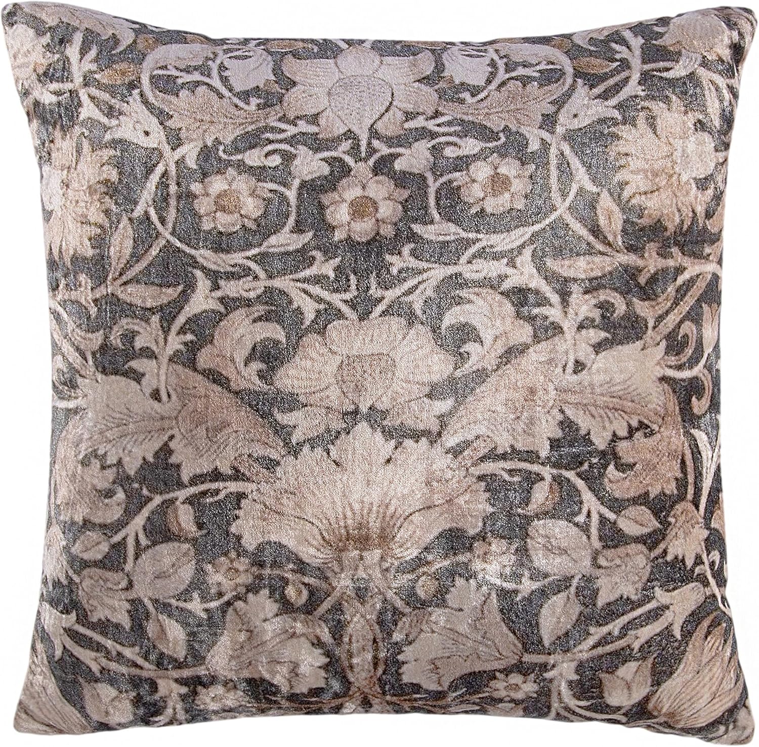 Boho Style Floral Printed Cotton Embroidered Square Decorative Pillow Decorative Throw Pillow Covers, Handmade 18x18 (Baroque Leaf Velvet)