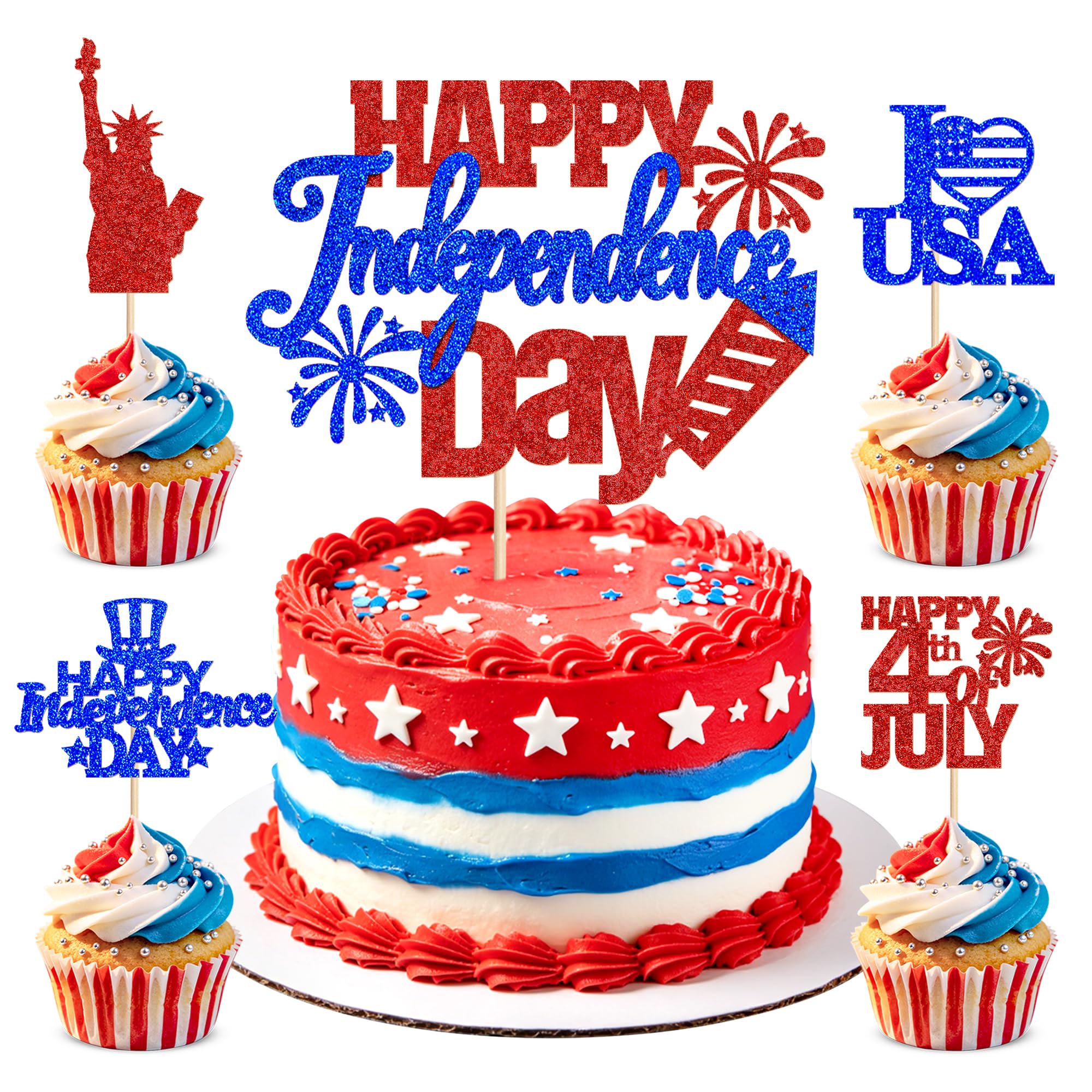 Cyodoos Pack of 24 God Bless the USA with Stars Cupcake Toppers Independence Day Cupcake Toppers 4th of July Patriotic Cupcake Picks Toothpicks Decorations for Independence Day Party Supplies — image 1