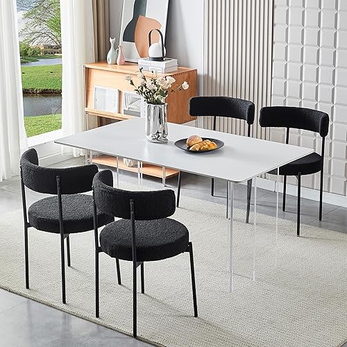 Miniatura 3 de Honyee Sillas de comedor negras, juego de 2 sillas de comedor modernas, sillas de comedor redondas de forro polar de peluche, sillas de comedor con