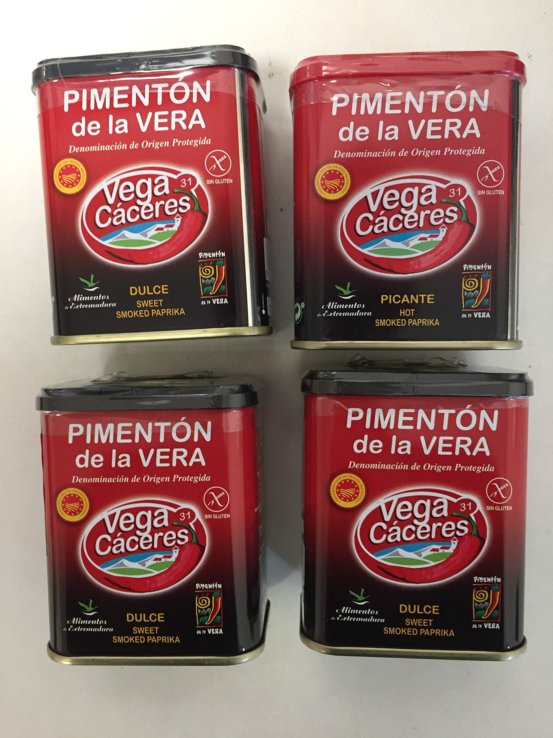 PIMENTON AHUMADO DE LA VERA CON DENOMINACIÓN DE ORIGEN PROTEGIDA. 3 LATAS DE 75 G DULCE Y UNA LATA DE 75 G PICANTE