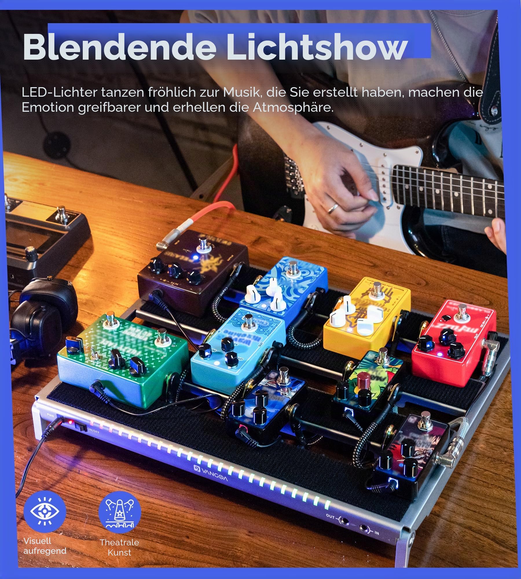 Vangoa Pedalboard mit Integriertem Netzteil,Aluminiumlegierung einteilig gebogene tragbare faltbare powered Guitar Pedal Board mit Premium-Rucksack, Medium, 45.72 * 34.29cm, 1.54kg, grau