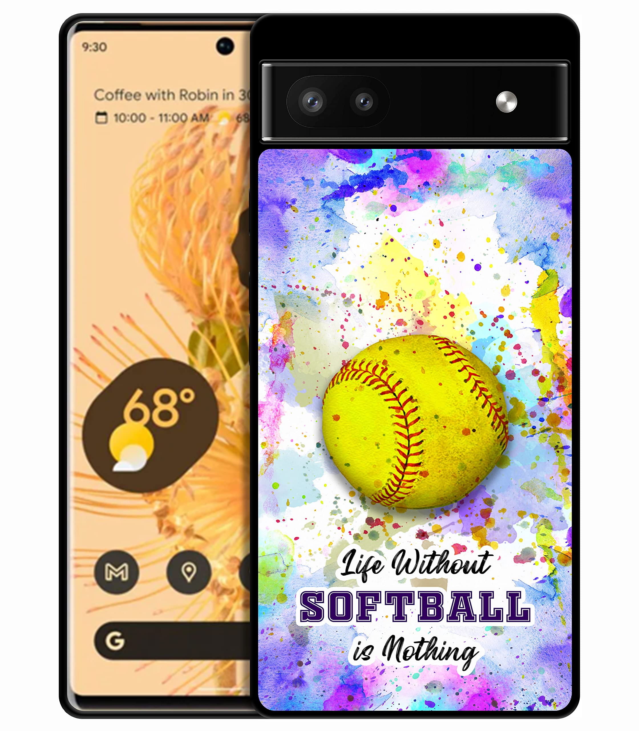 Bolster Google Pixel 6A Case - Watercolor Softball Printed Designer Soft Rubber TPU Protective Shockproof Back Phone Case/Cover for Google Pixel 6A6A.