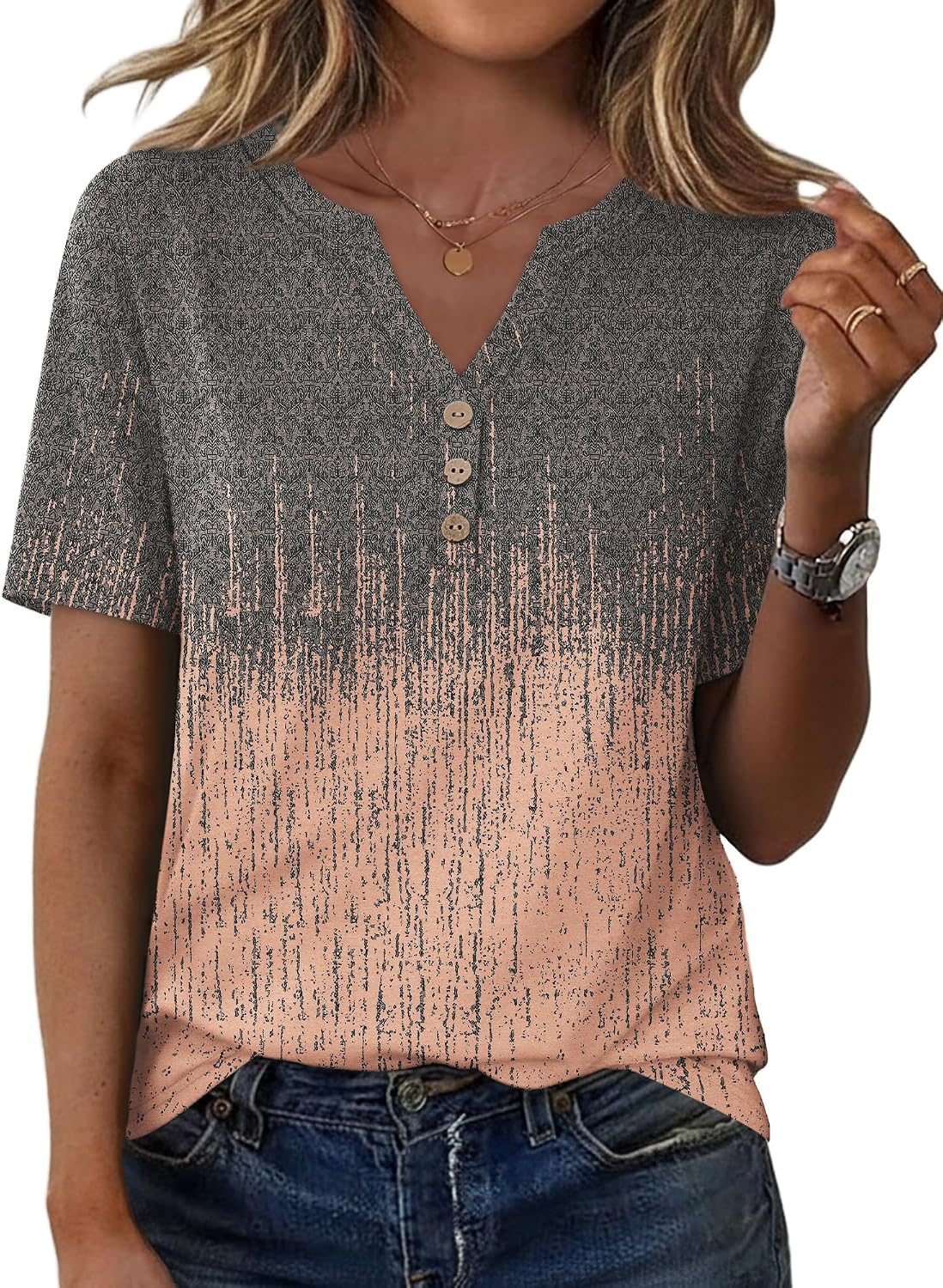 XIEERDUO Womens Summer Tops Short Sleeve Henley Shirts Casual V Neck T Shirts Business Work Blouses Dressy 2026