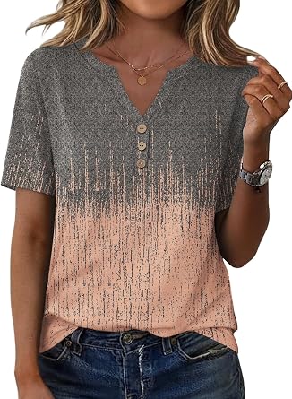 XIEERDUO Womens Summer Tops Short Sleeve Henley Shirts Casual V Neck T Shirts Business Work Blouses Dressy 2026