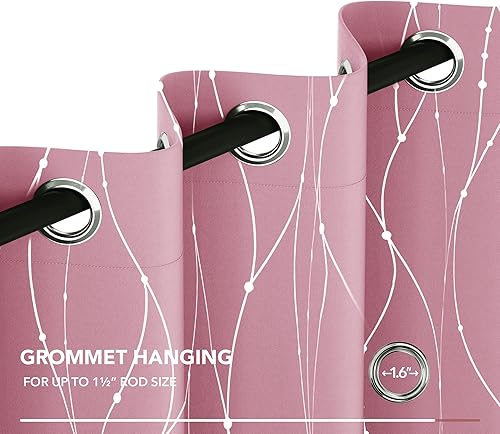 Miniatura 7 de Deconovo Cortina Opaca Corta, Cortina Rosa, Cortinas con Ojales Insonorizadas con Aislamiento Térmico, Impresión de Puntos de Línea Ondulada en
