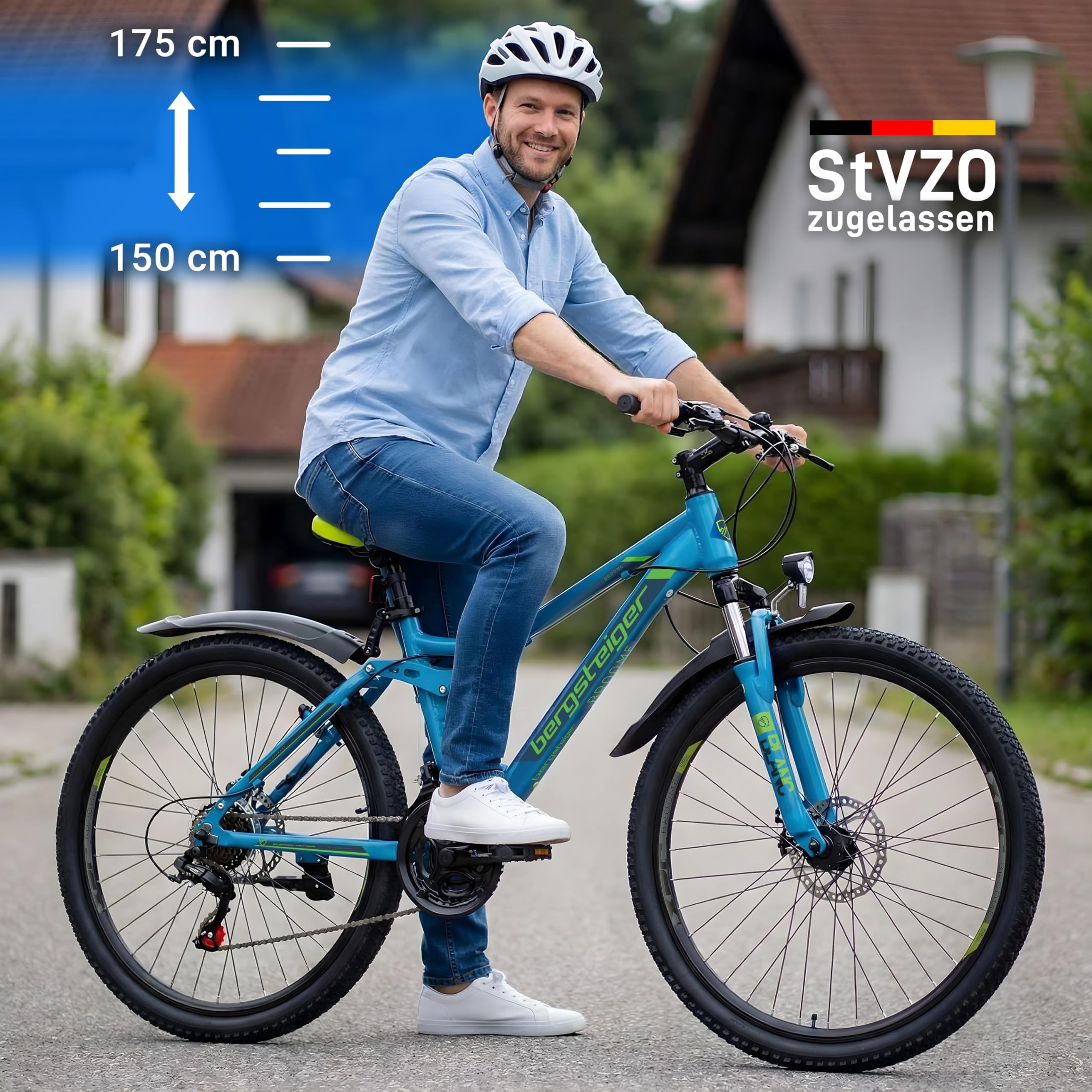 Bergsteiger Broome 24, 26 Zoll Kinderfahrrad, 21 Gang-Schaltung, StVZO, Mountainbike mit Vollfederung, Scheibenbremsen & Dynamo-Licht, geeignet für 8, 9, 10, 11, 12, 13 Jahre, Jungen & Mädchen