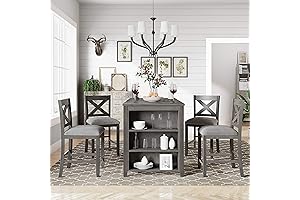 Rustic Farmhouse 5-Piece Counter Height Dining Set in Gray