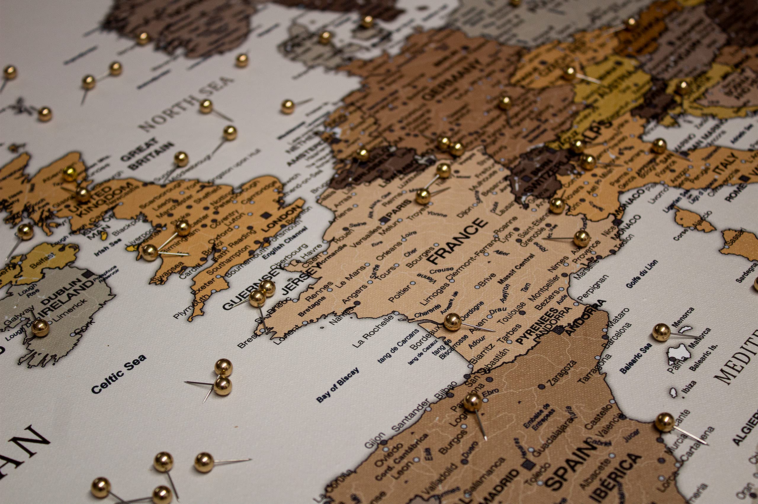 Płócienna mapa Europy z korkiem do przypinania celów podróżnych, dekoracja ścienna do każdego pomieszczenia, wysokiej jakości obrazy na płótnie z mapą Europy, w różnych rozmiarach (55 x 40 cm, wzór 4)