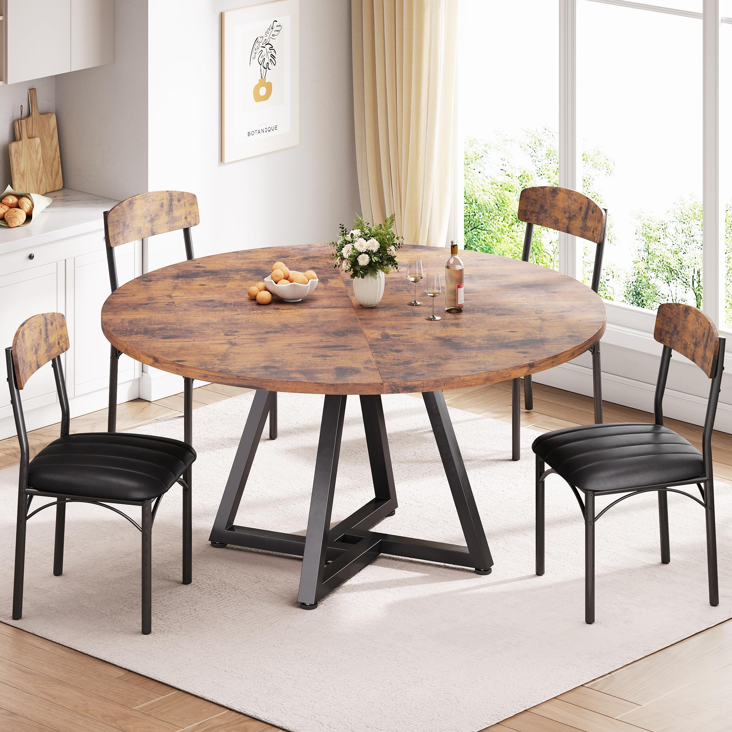 Jocoevol Runder Esstisch für 2–4 Personen, Küchentisch mit stabilem Metallgestell, platzsparender Esszimmertisch im Industrial Design (Vintage Braun, 107x107x76cm)