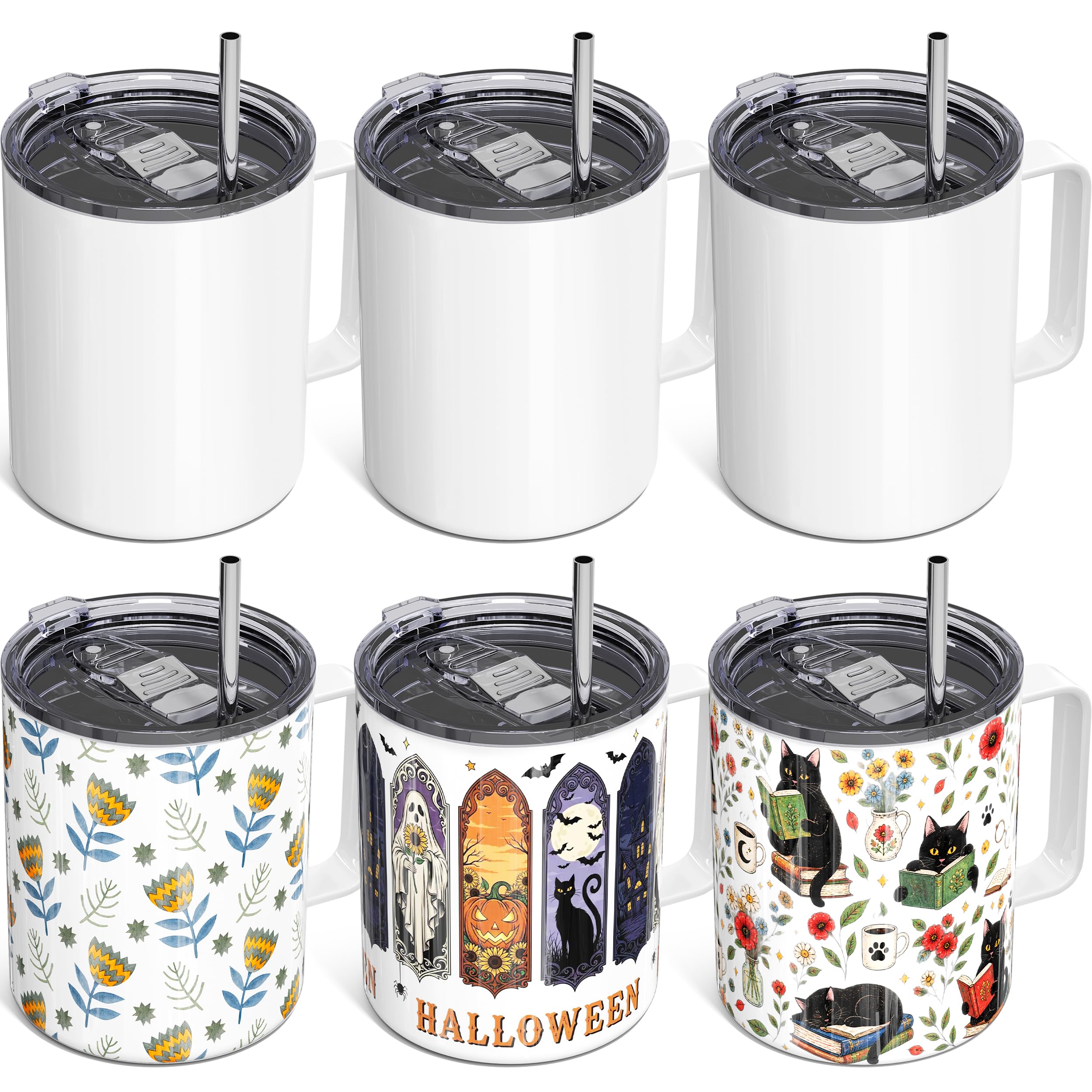 6 Pack 12oz Sublimation Tumbler Blanks with Handle, Insulated Mugs