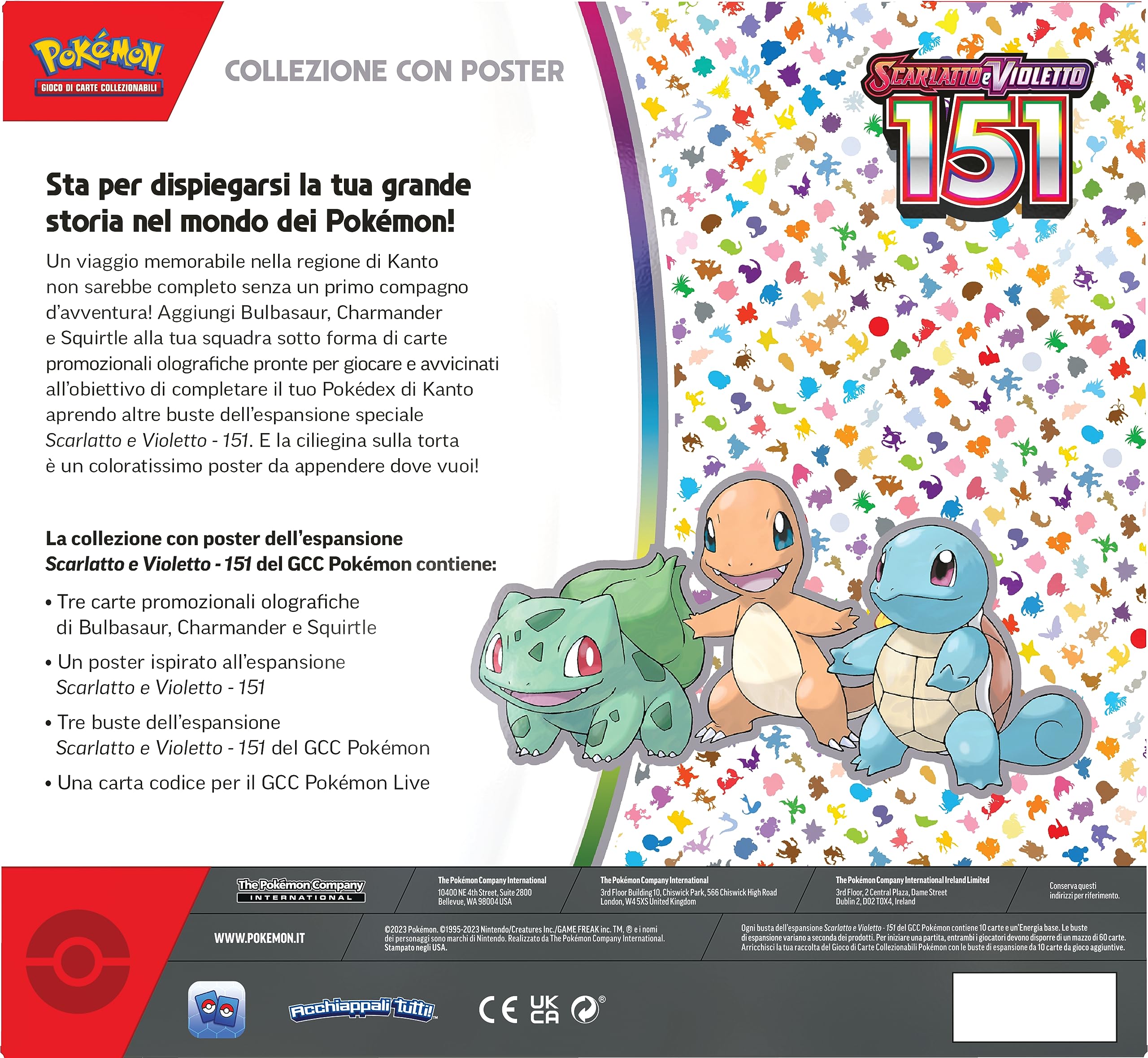 Collezione con poster dell’espansione Scarlatto e Violetto - 151 del GCC Pokémon (tre buste di espansione e tre carte promozionali olografiche), edizione in italiano