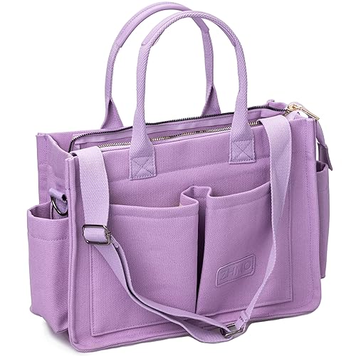 ZHMO Canvas Tote Bag for Women,Womens Purse Handbags Totes Bags Crossbody Work Laptop Book Bag for Travel Nurse College Gift - New Upgrade Plus Purple