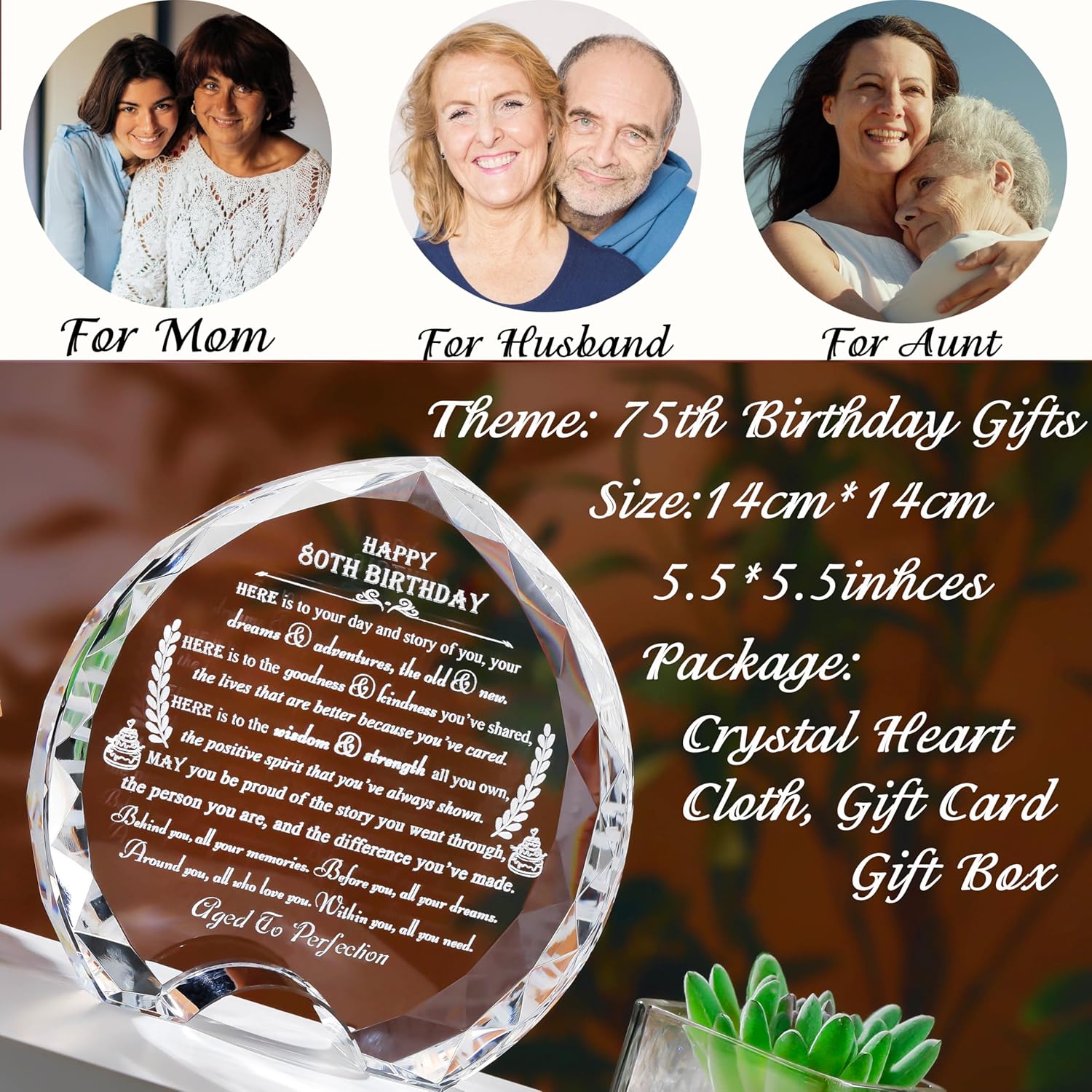 80th Birthday gifts for Women Men - Crystal Heart Gifts Personalized 1966 80 Year Old Present For Her Him - Happy 80th Birthday Ideas For Mom Dad Unique - Image 2