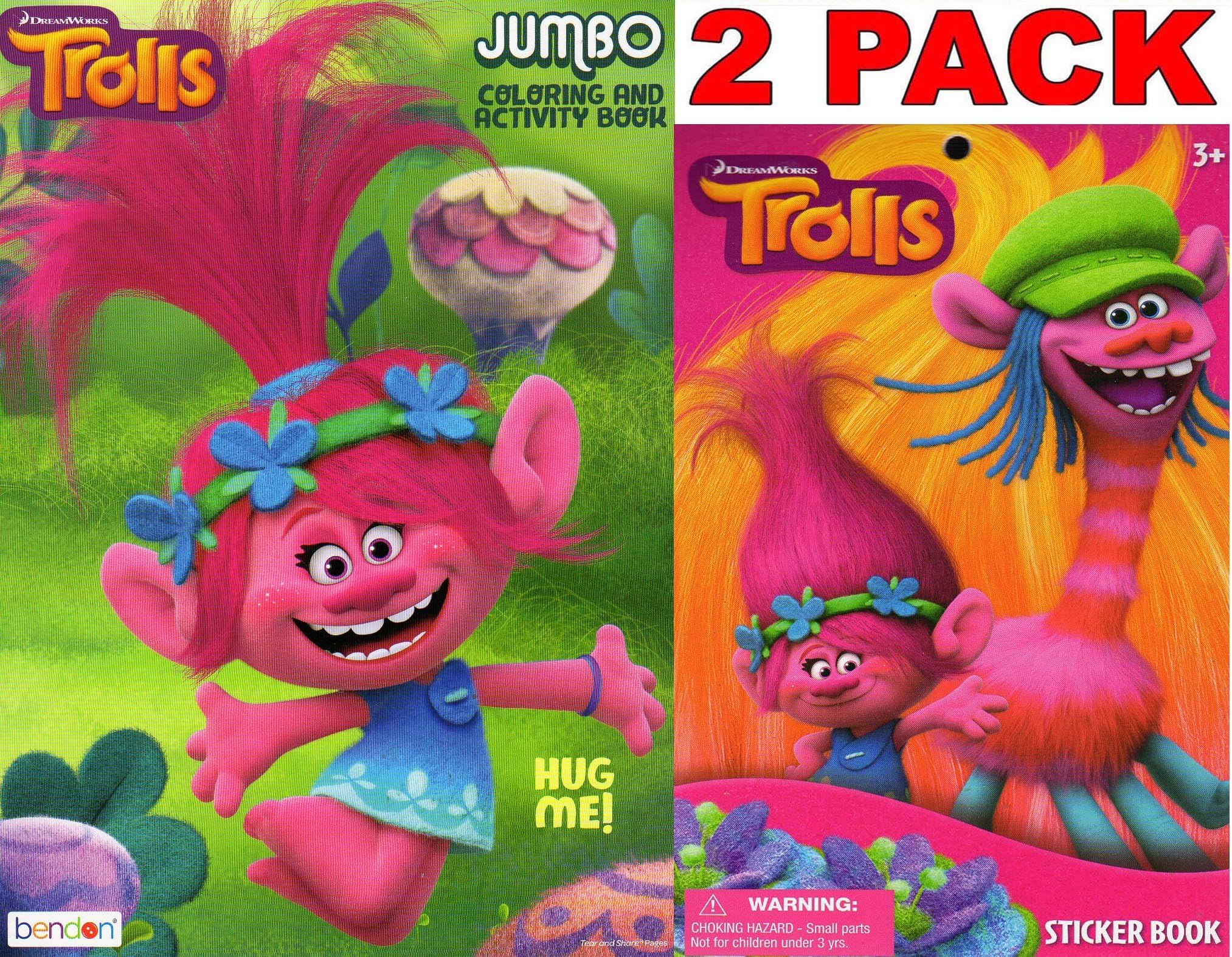 Dreamworks Trolls - Hug Me - Jumbo Coloring and Activity Book + Trolls Sticker Book (2 Pack)