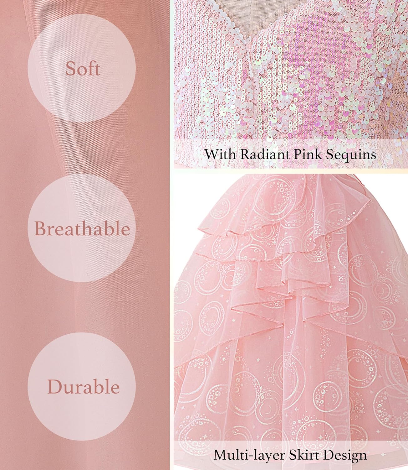 Kids Pink Witch Costume for Girls Bubble Dress Pink Mesh Sequin Outfits with Accessories - Image 4