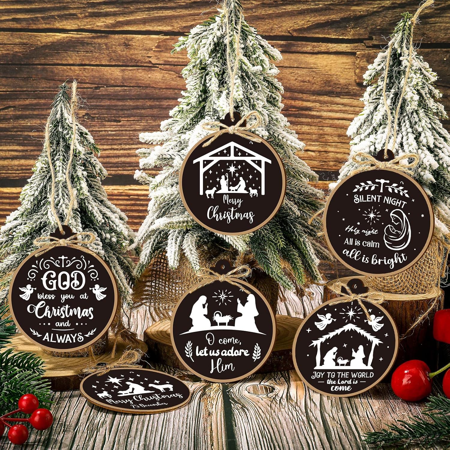 24 Pcs Nativity Christmas Tree Ornaments Religious Christmas Nativity Scene Set The Birth of Jesus Christmas Decorations Wooden Nativity Scene Christmas Tree Ornament (Classic Style) - Image 2
