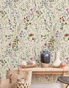 JiffDiff Floral Wallpaper Peel and Stick - Farm Floral Wall Paper Wildwood Self Adhesive Contact Paper for Home Bedroom Cabinets and Kitchen Countertop ThickenStick on Wallpaper 17.3"x118"