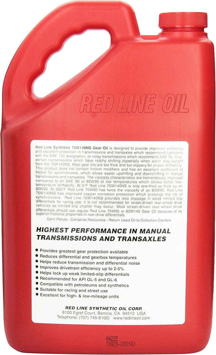 Red Line (57105) 75W140 Non-Limited Slip Synthetic Gear Oil - 1 Gallon