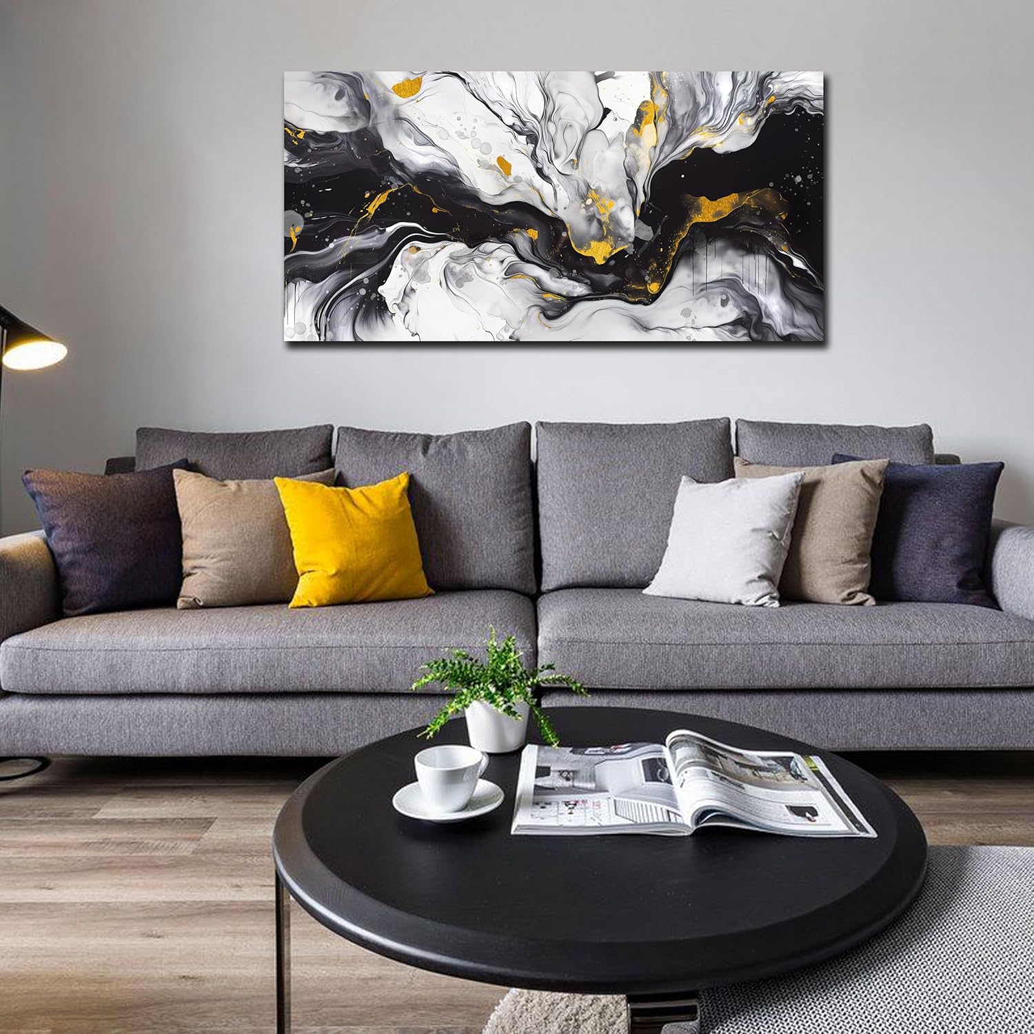 Alsingbago Large Abstract Canvas Wall Art for Living Room Bedroom Black and White Picture Ink and Wash Style Prints for Home Office Decoration Size 20x40 Ready to Hang - Image 3