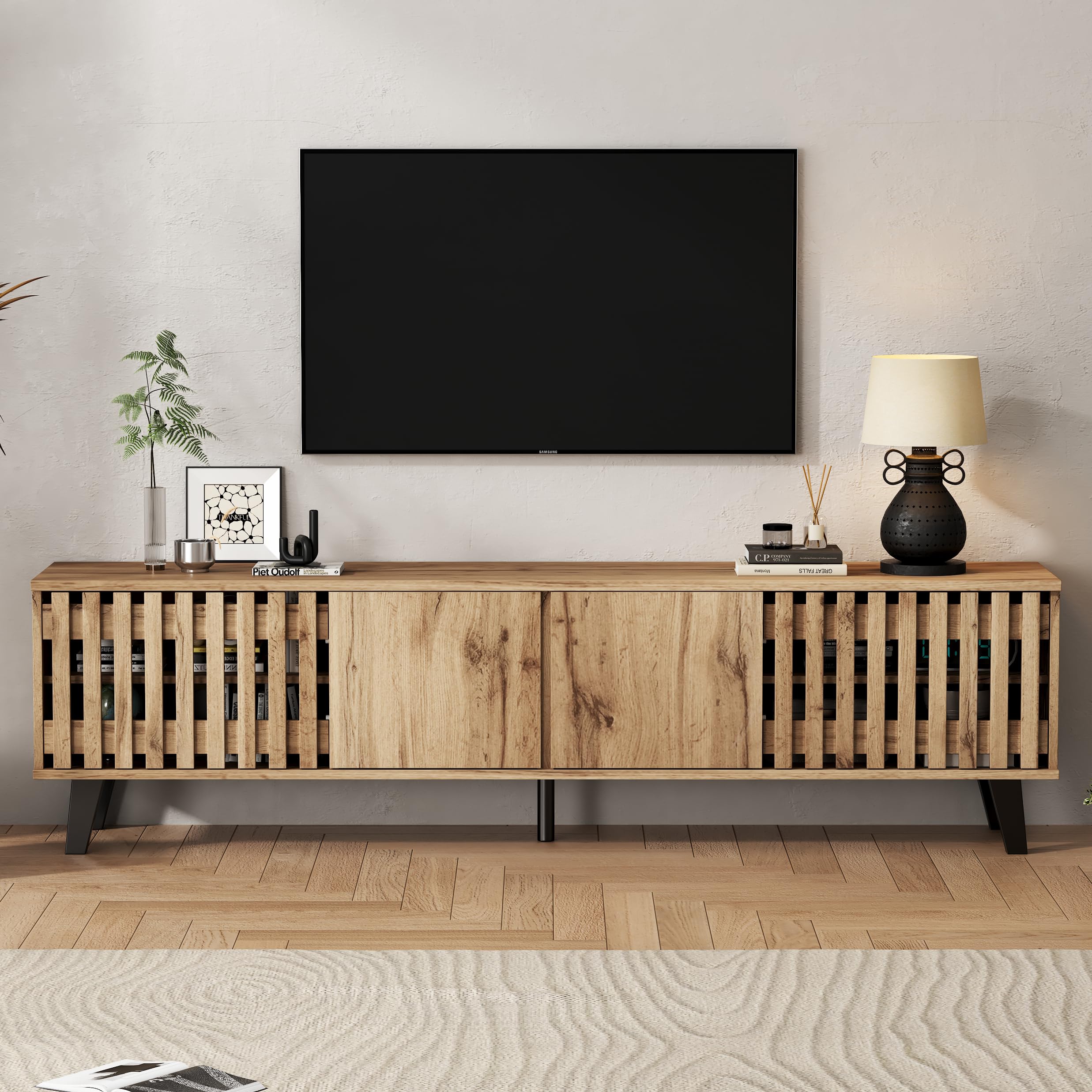 Merax Vintage TV Stand with 4 Doors, TV Cabinet Storage Sideboard, TV Entertainment Center, for Living Room & Bedroom, TV Console for 70 Inch TV, Wood Design, 180 × 40 × 55 cm — image 1