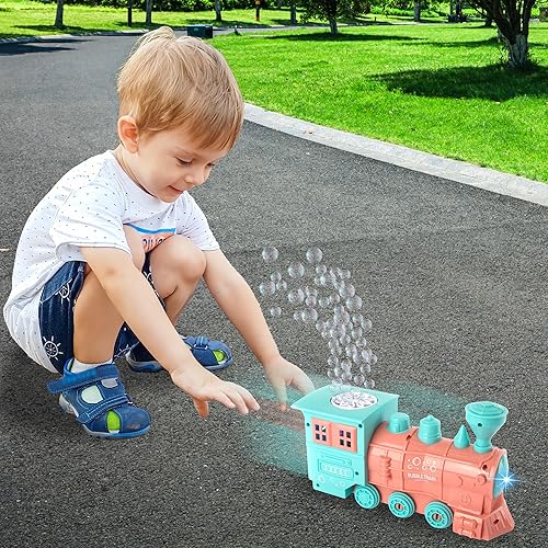 Miniatura 7 de ArtCreativity Tren de juguete que sopla burbujas con luces, incluye 2 botellas de solución de burbujas, tren de juguete LED alimentado por fricción