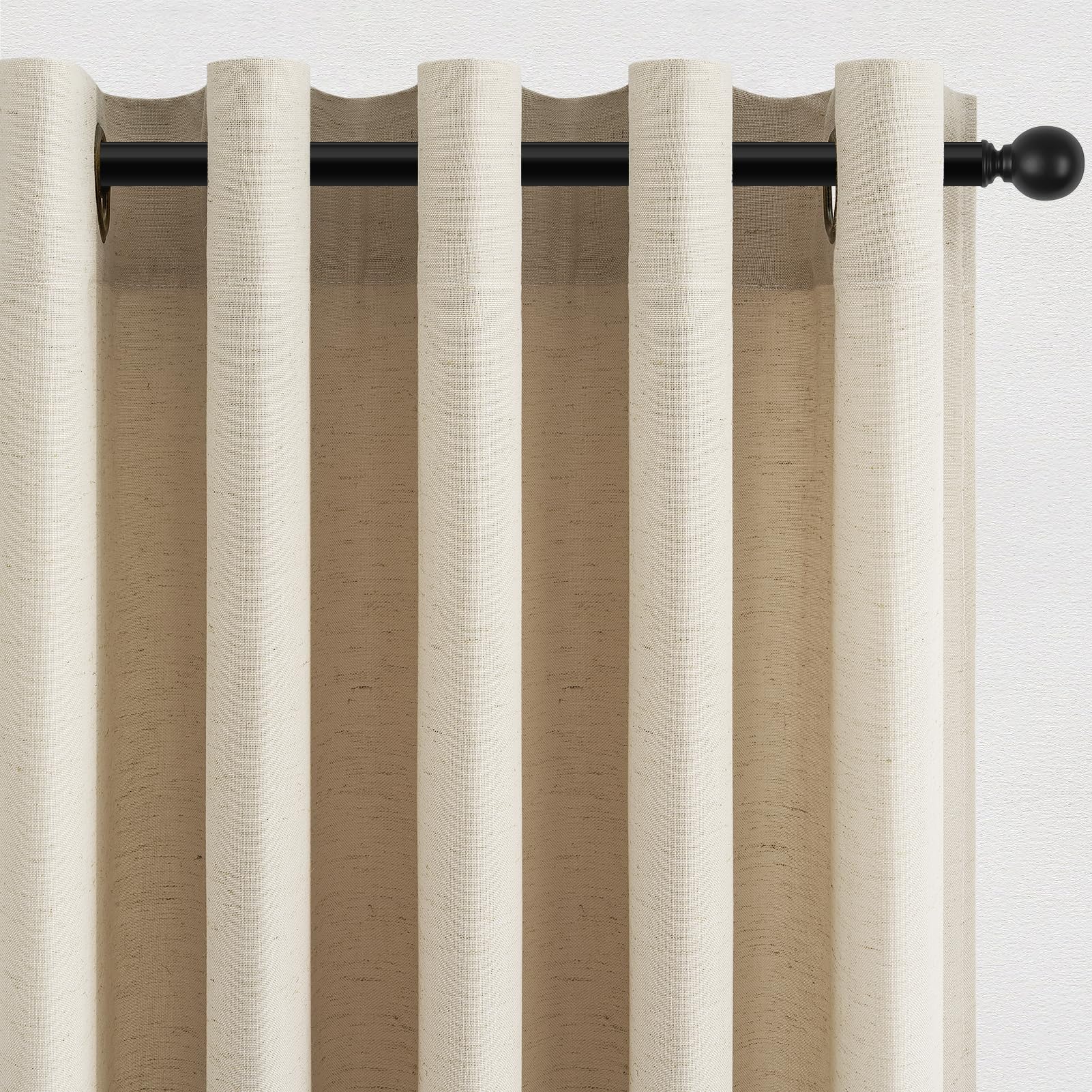 Topfinel Vorhang Oatmeal Hellgrau Grau Kurz 160 cm Lang Gardine mit Ösen, Natural Leinen Baumwolle Taupe Gardine Halbtransparent Küche Vorhänge Schlafzimmer Boho Leinenoptik 2er Set 160x140 cm (HxB)