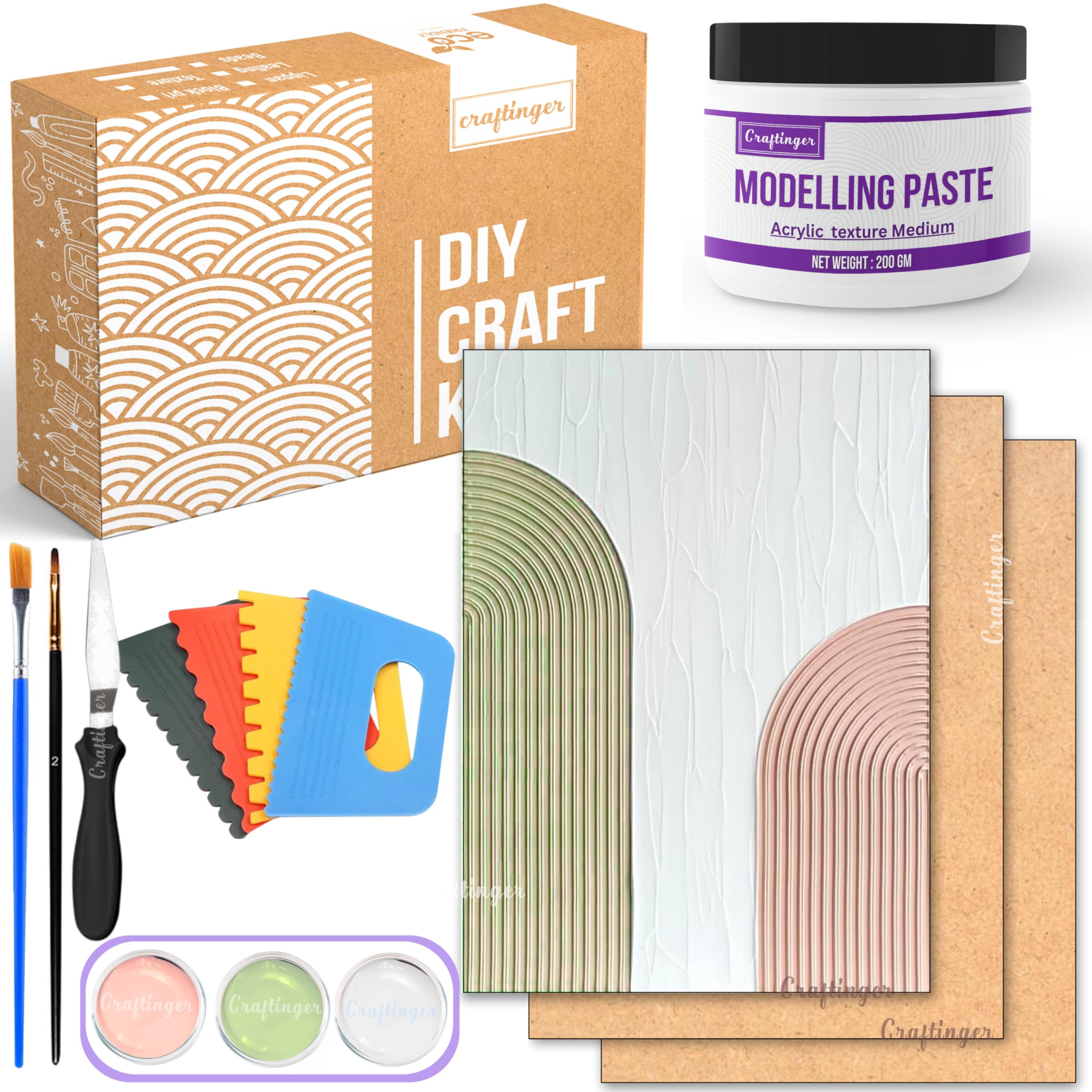 Craftinger Large Texture Art Kit 14 x 12 Inch MDF Bases (Set of 2), 4 Texturing Scrapers, 200gm Modelling Paste and More DIY Textured Art for Home Decor & Craft Project (B0DBHV634D) Amazon Price History, Amazon Price Tracker