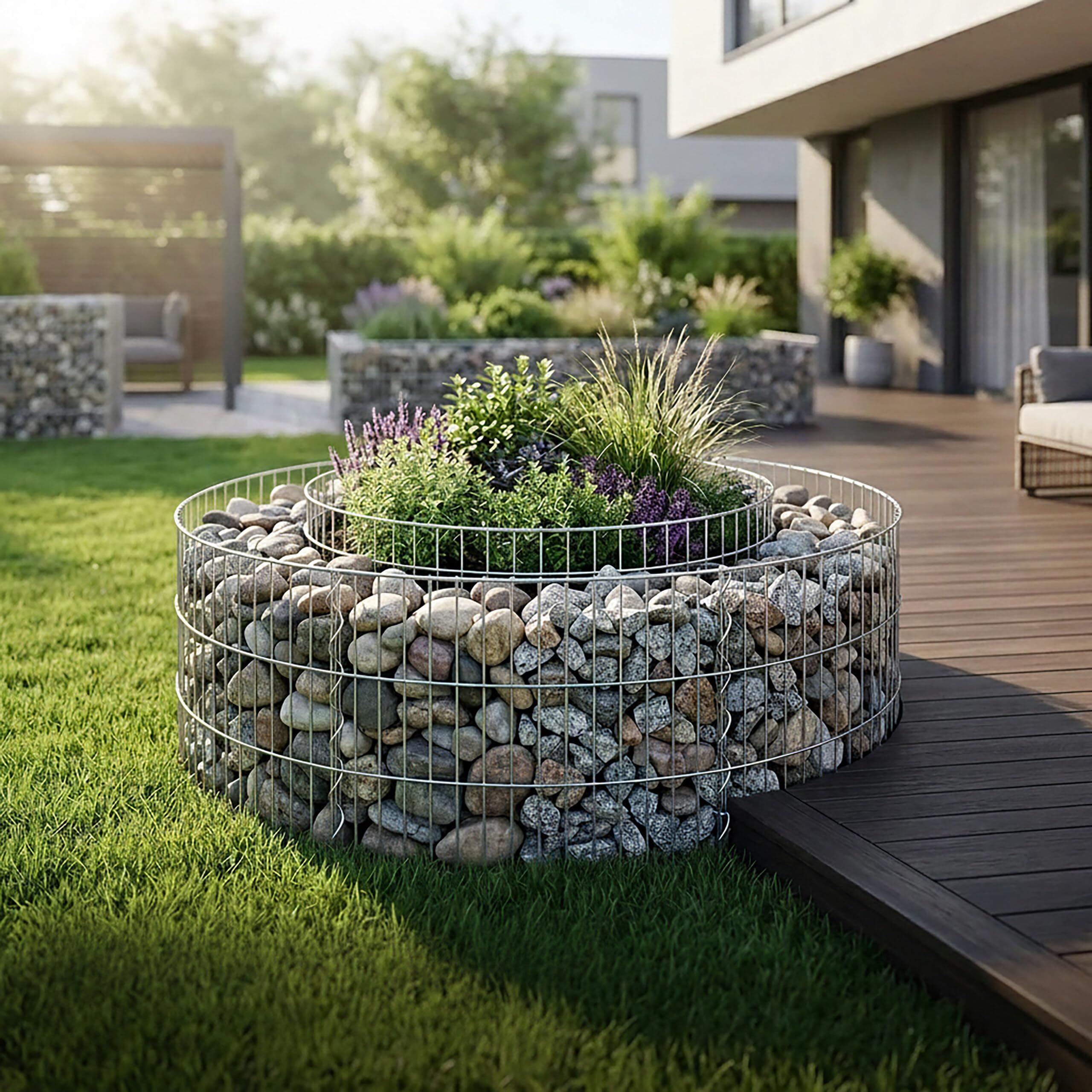 Relaxdays gavión redondo, bancal elevado, cesta piedra, 3,5 mm, plateado | Se puede plantar, Alt. x Diám.: 40 x 90 cm, muro de gaviones, acero