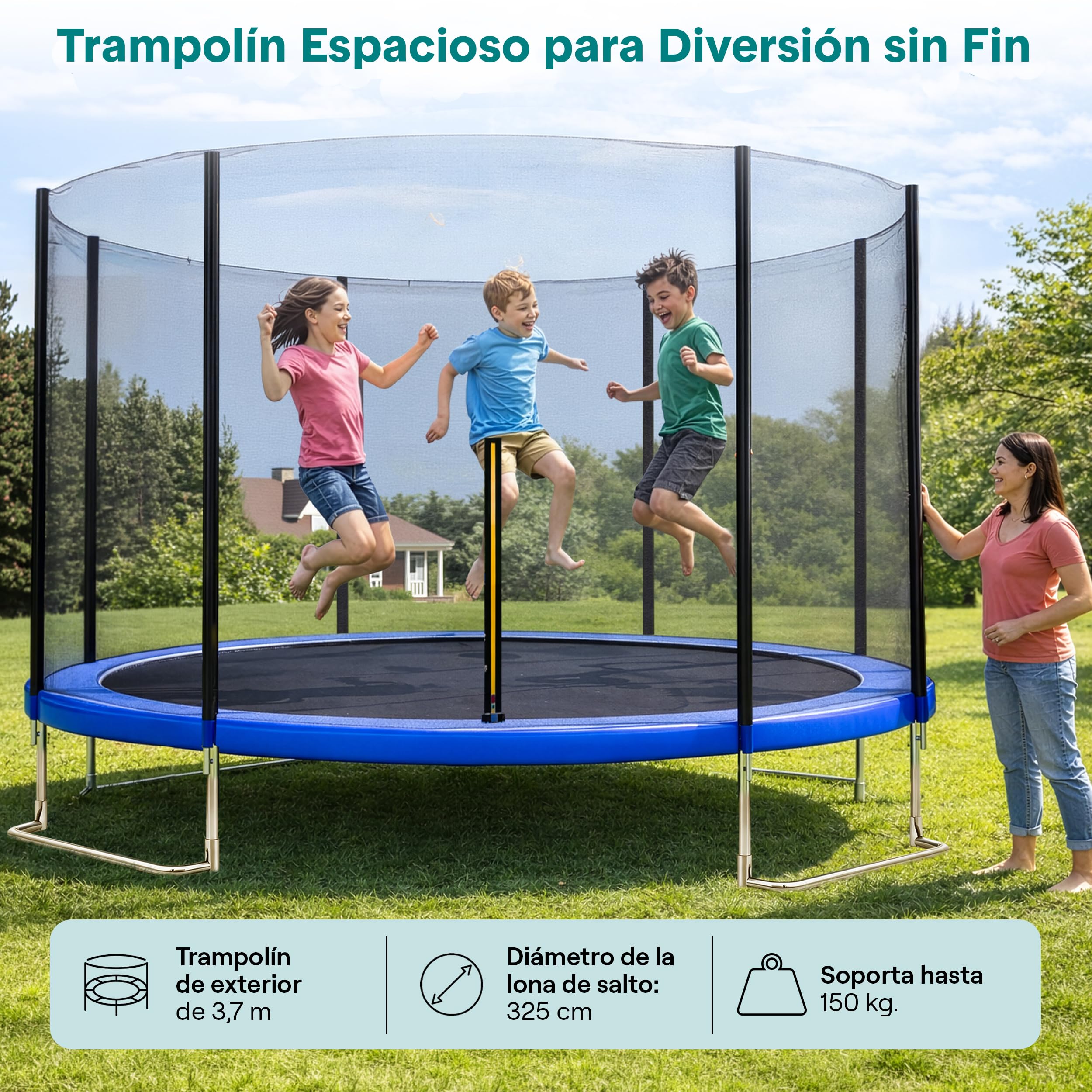 SereneLife trampolin Exterior, Cama Elastica, con Red de Seguridad, Estable, Revestimiento antioxidante